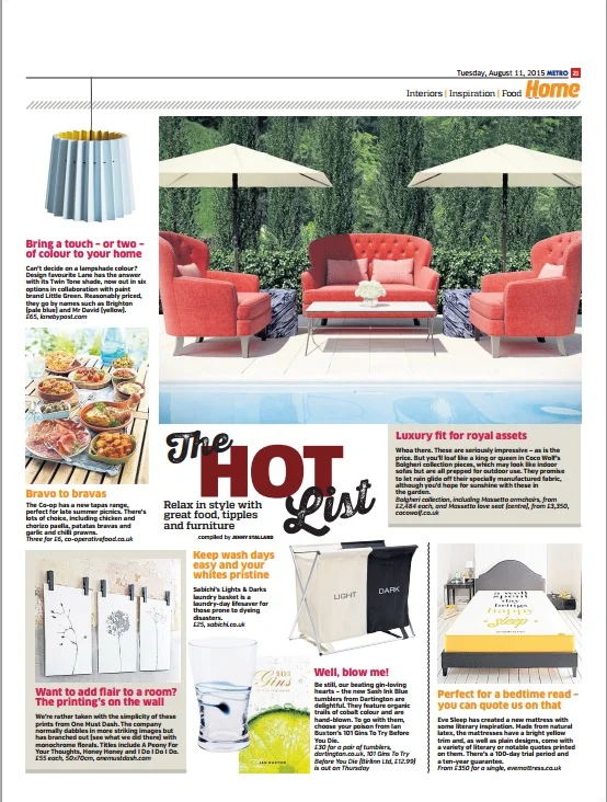 Metro, August 2015, Lane & Little Greene Twin Tone Lampshade - Brighton & Mr David