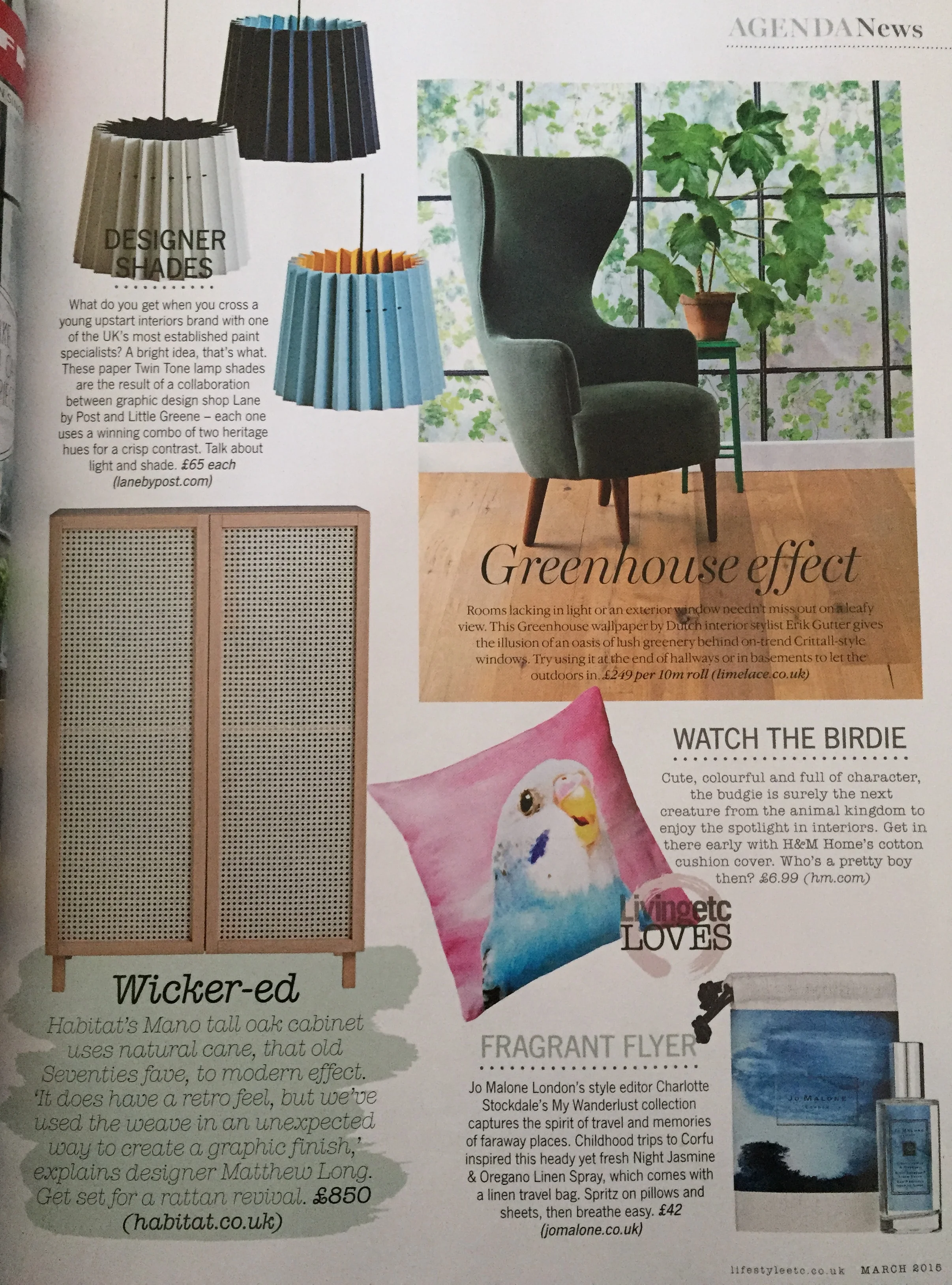 Living Etc, March 2015, Lane & Little Greene Twin Tone Lampshades