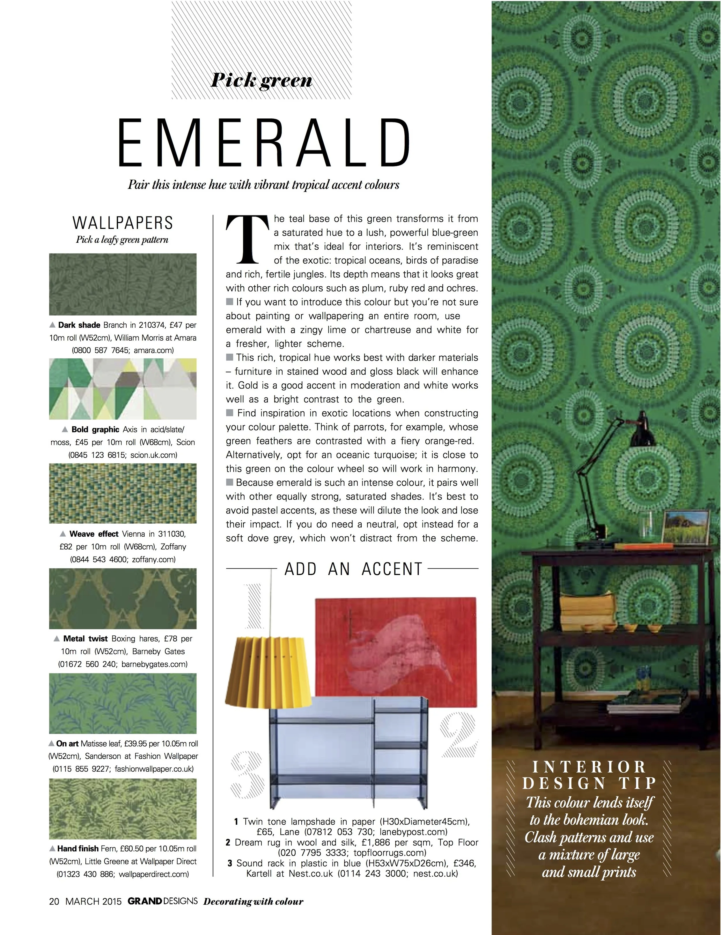 Grand Designs Magazine, March 2015, Lane & Little Greene Twin Tone Lampshades