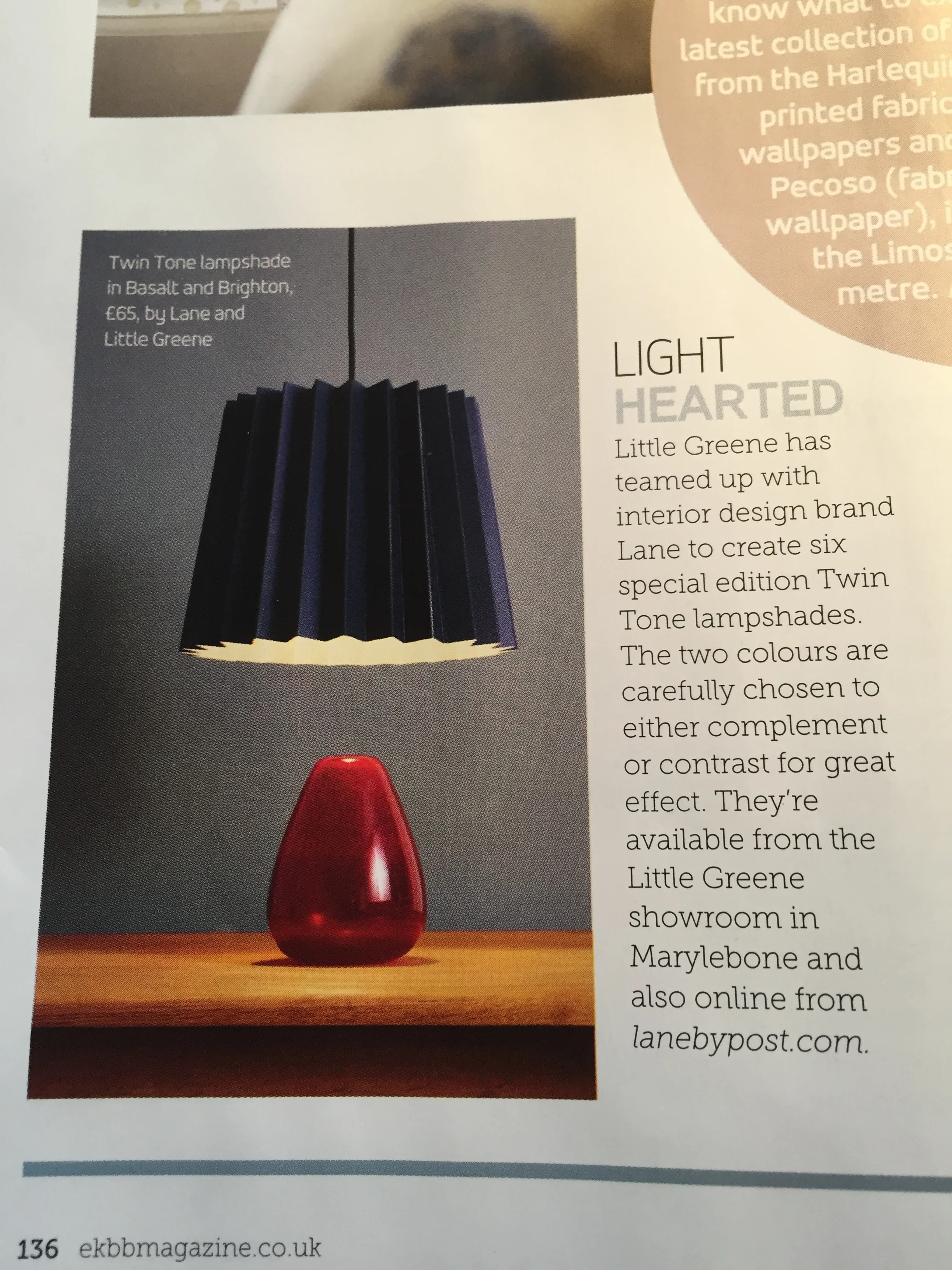 Essential Kitchens, Bedroom, Bathrooms, March 2015, Lane & Little Greene Twin Tone Lampshade - Brighton & Mr David