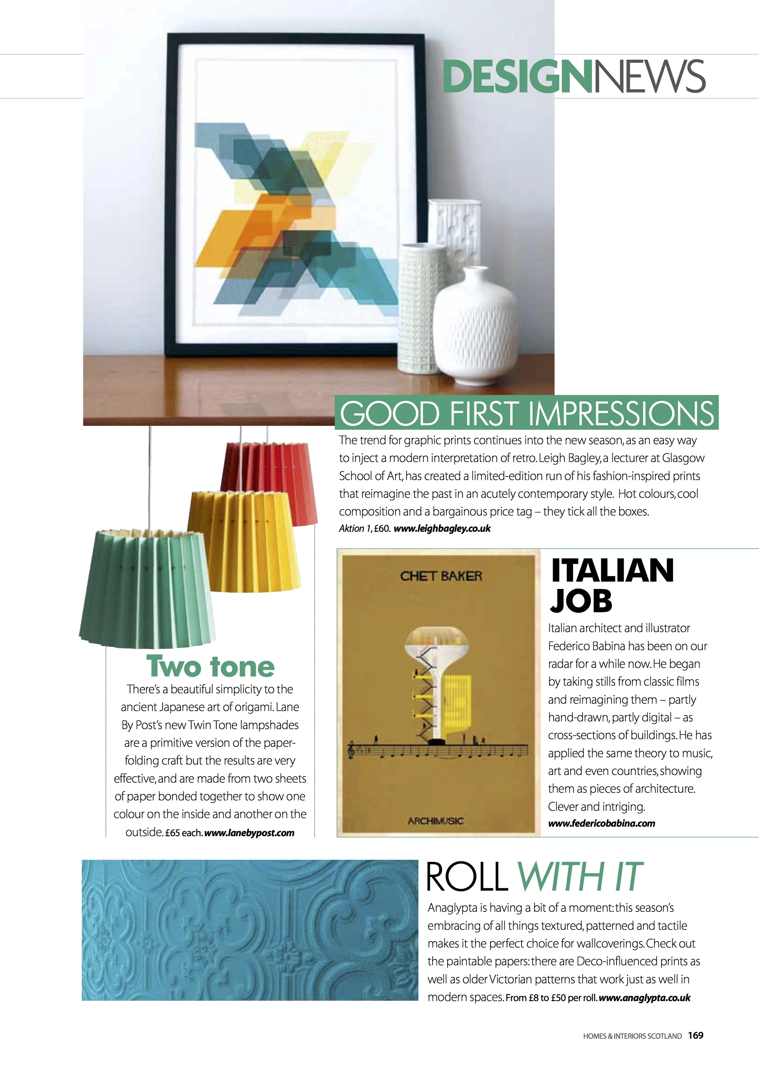 Homes & Interiors Scotland, September 2014, Lane Twin Tone Lampshades