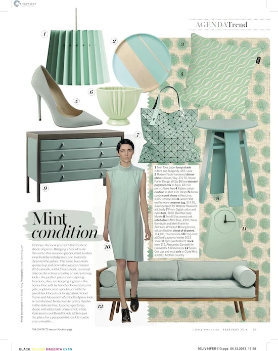 Living Etc, January 2014, Lane Twin Tone Lampshade - Mint