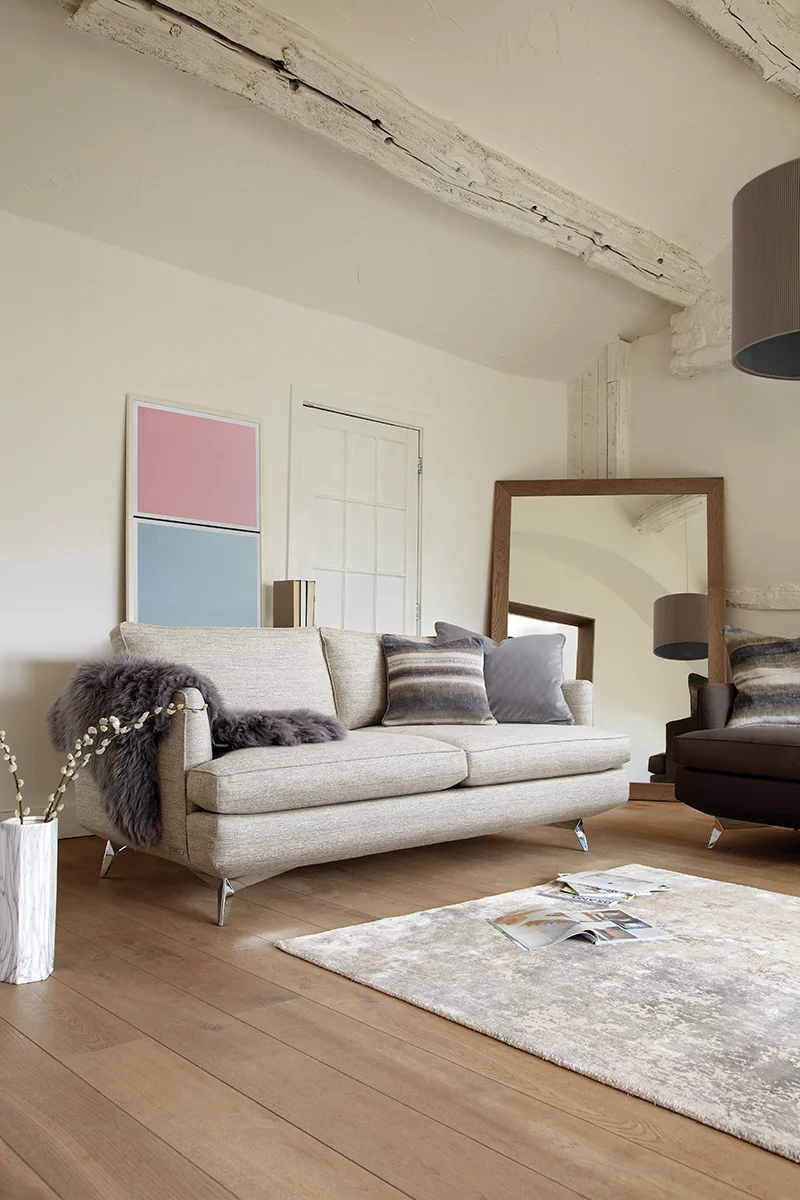 Duresta's 'Meridian Compact Sofa' and Lane's 'Granite Pink & Drift Blue' Twin Tone Play Screen Print