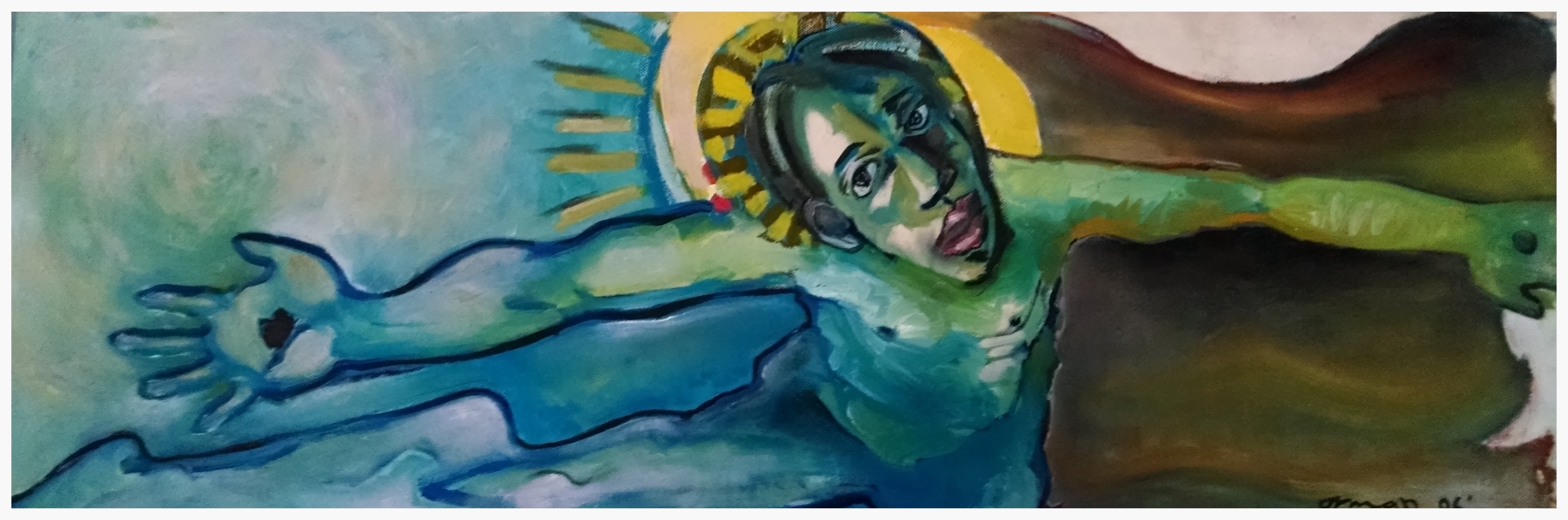 My painting entitled "Welcome", 1' x 3' ("Rachelle", October 30, 2014.)