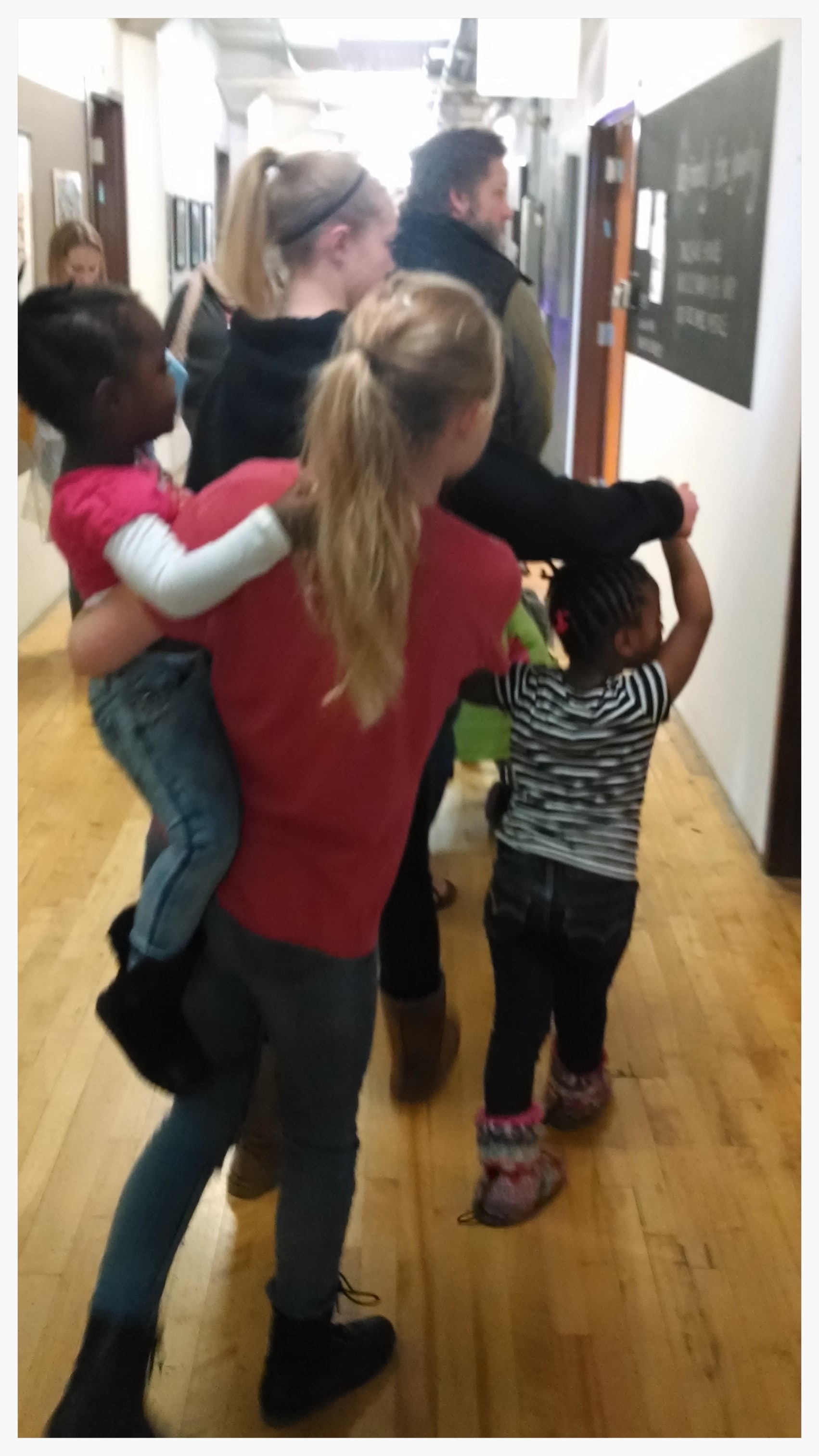 Spending time with our little house guests at an art event. And a blurry time was had by all. ("The littles", April 2, 2015.)