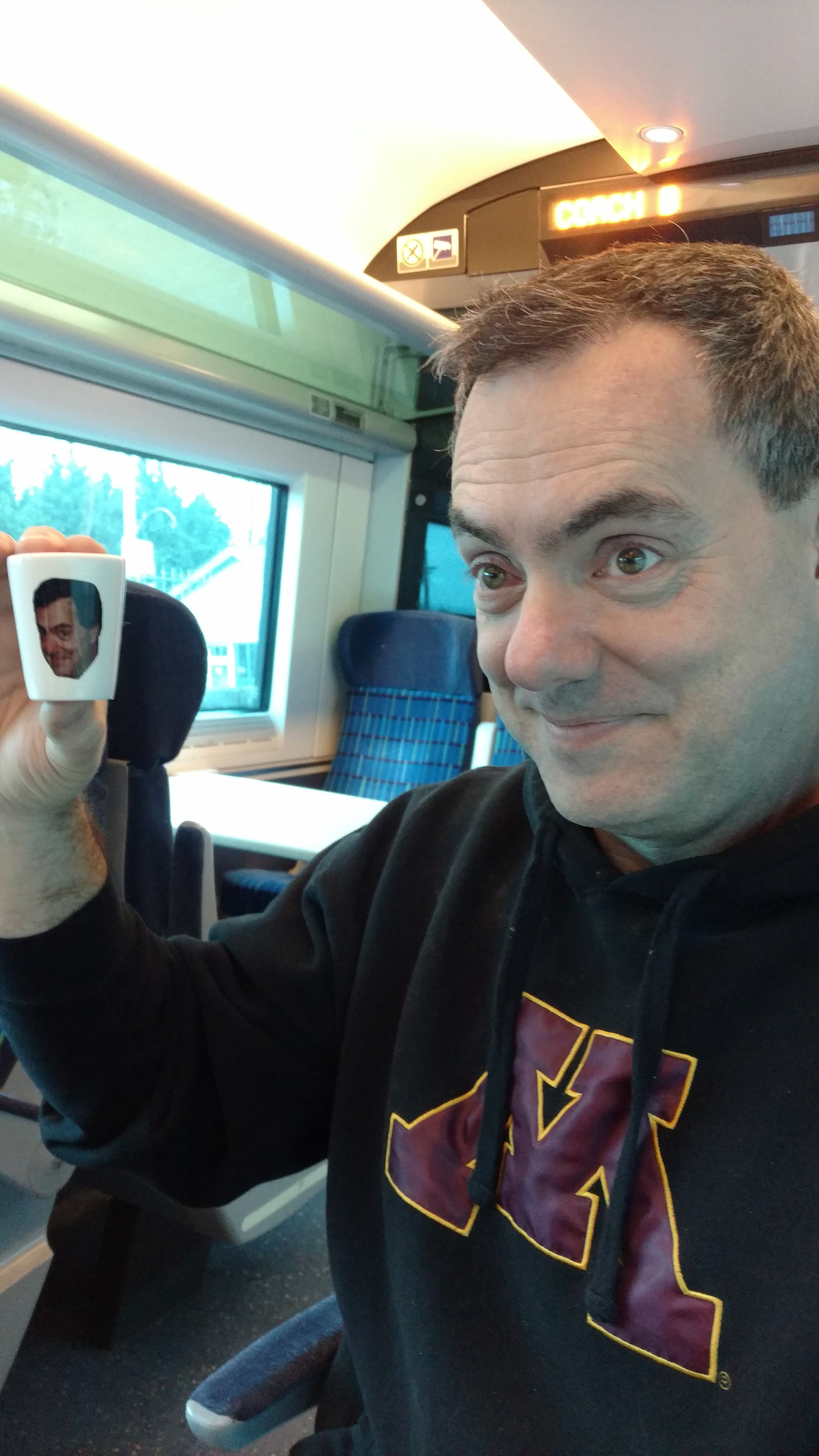 Dwight and the little guy on the train to Cork