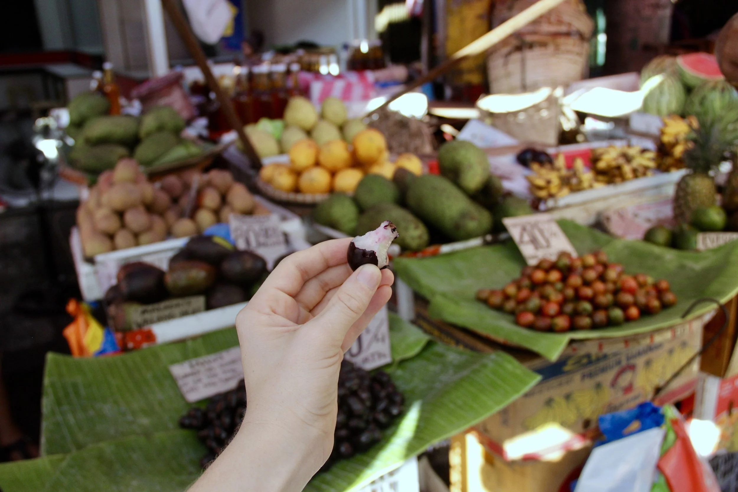Sampling as many different fruits as possible.