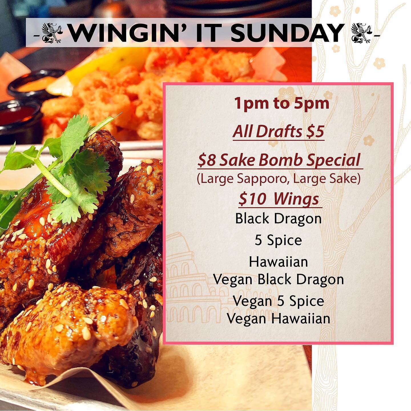 Look what we&rsquo;ve got for you from 1-5pm today! 🍗🍺🍶
.
.
.
#cinkuni #northparksandiego #sundayfunday #northparksd #elcajonblvd #wings #chickenwings #japanesefusion #italianfood #womanownedbusiness #supportsmallbusiness #northpark #buffalowings 
