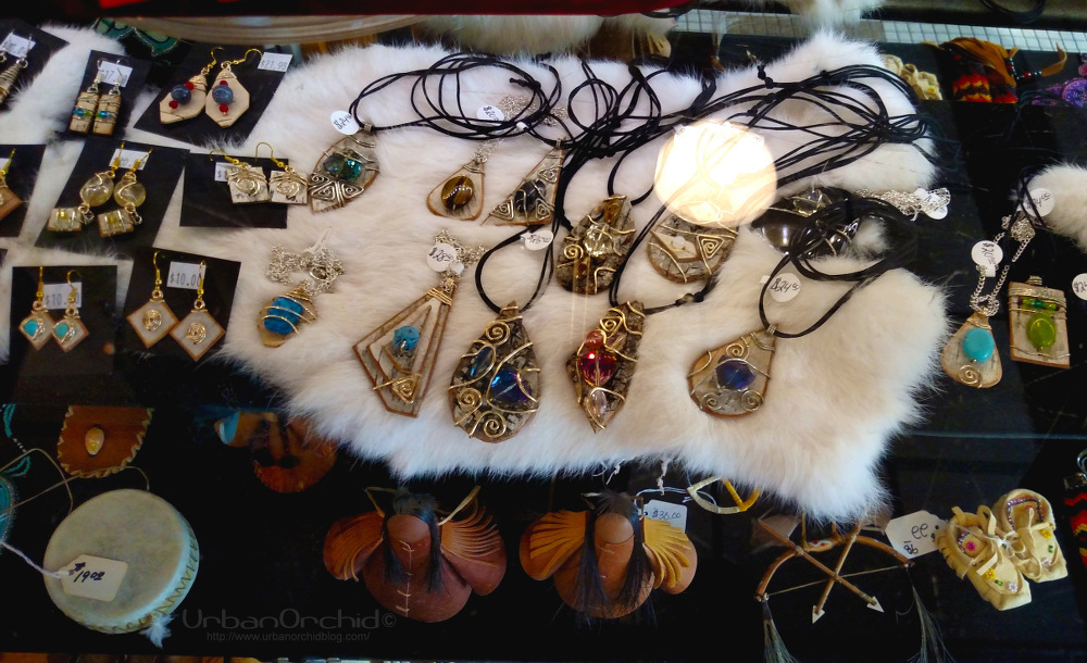 The bright gems against bold shapes made these pendants really interesting.