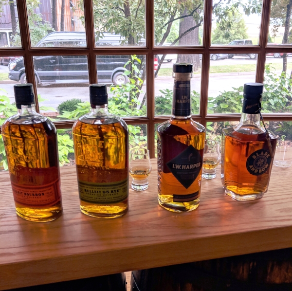 Tasting offerings at the Bulleit/Stitzel-Weller distillery experience.