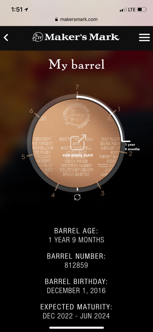 Partner's barrel still early in the aging process