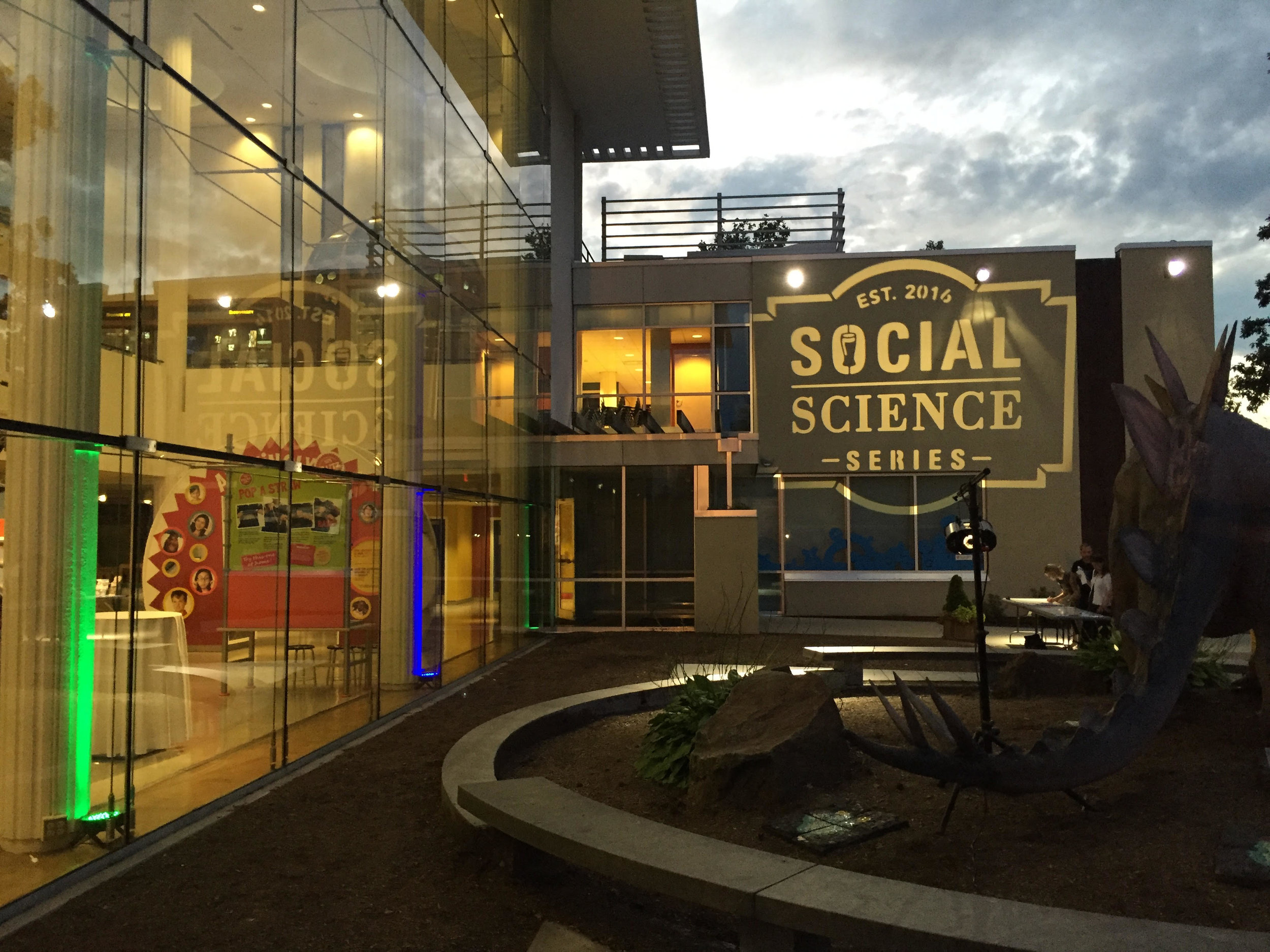 Corporate Event / providing sound, lighting, & custom monogram for Social Science Series at the Ecotarium