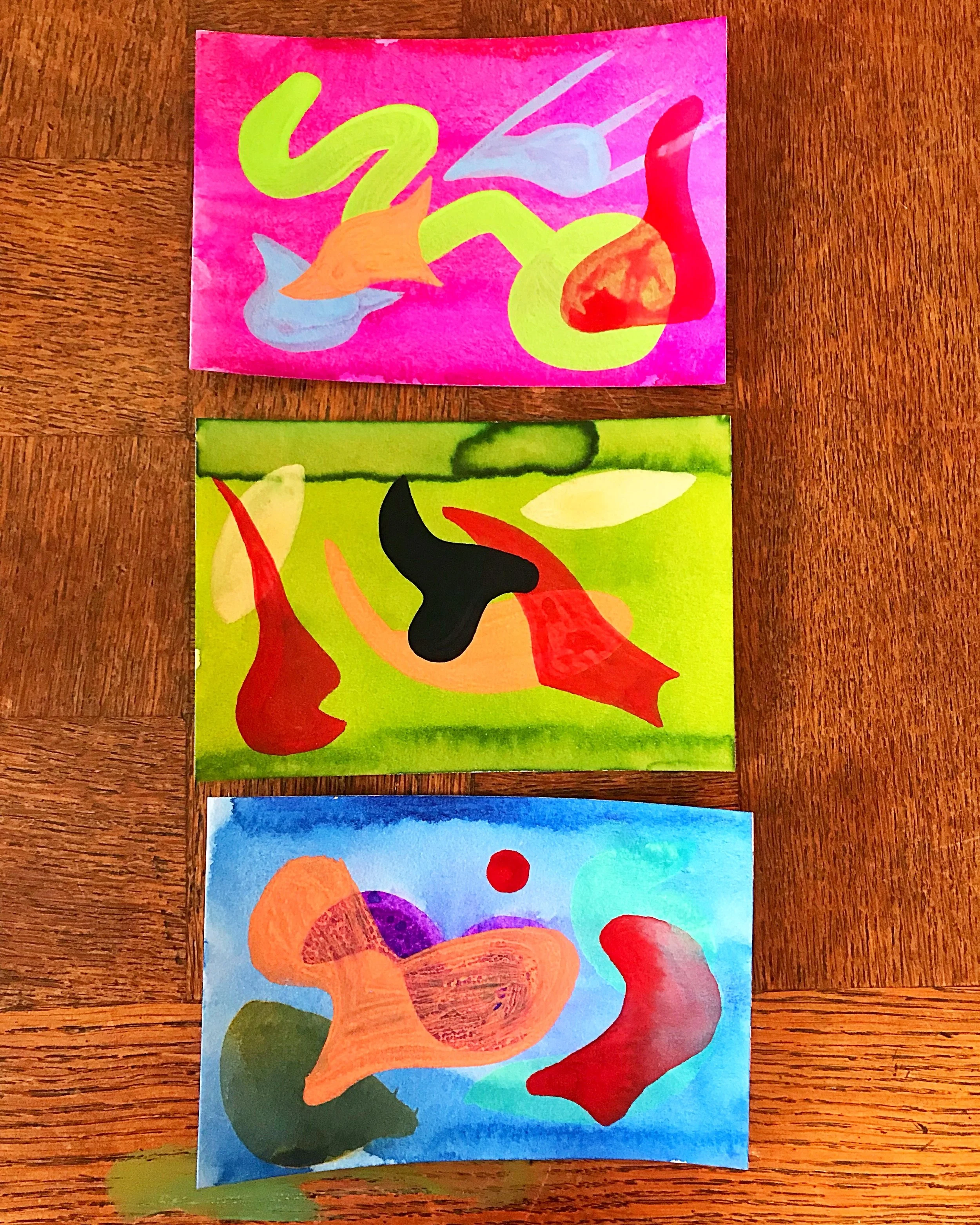 Untitled (Residency cards, Chateau Orquevaux) 2018 Watercolor, Guache 4 x 6 inches