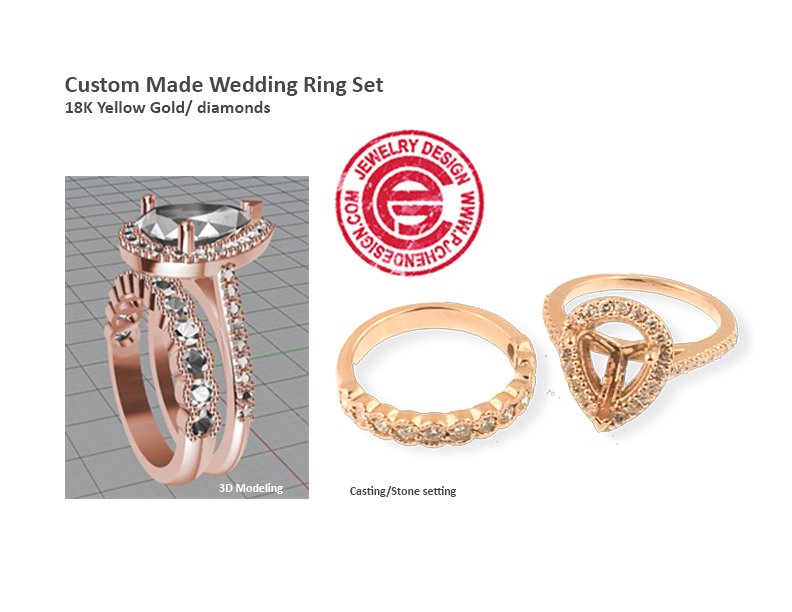 Custom Wedding Ring Set — 18K yellow gold with diamonds
