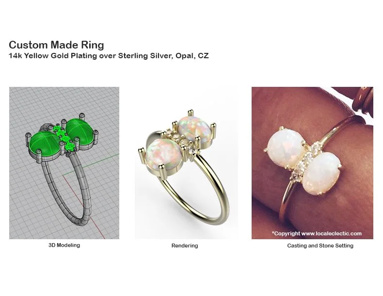 Double Opal Ring — 14K yellow gold plating over sterling silver, opal and CZ accents