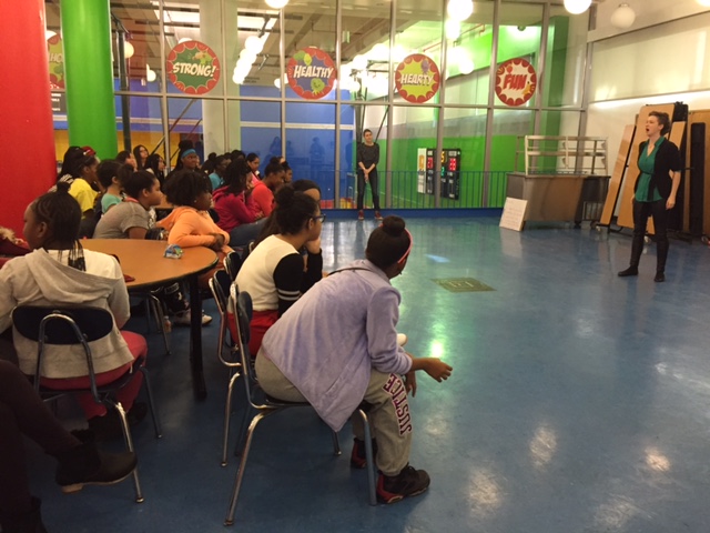 Co-Artistic Director Louisa Proske and Heartbeat mezzo Kristin Gornstein conduct a workshop for high school girls at A BroaderWay Foundation, Harlem, New York City, February 2016.
