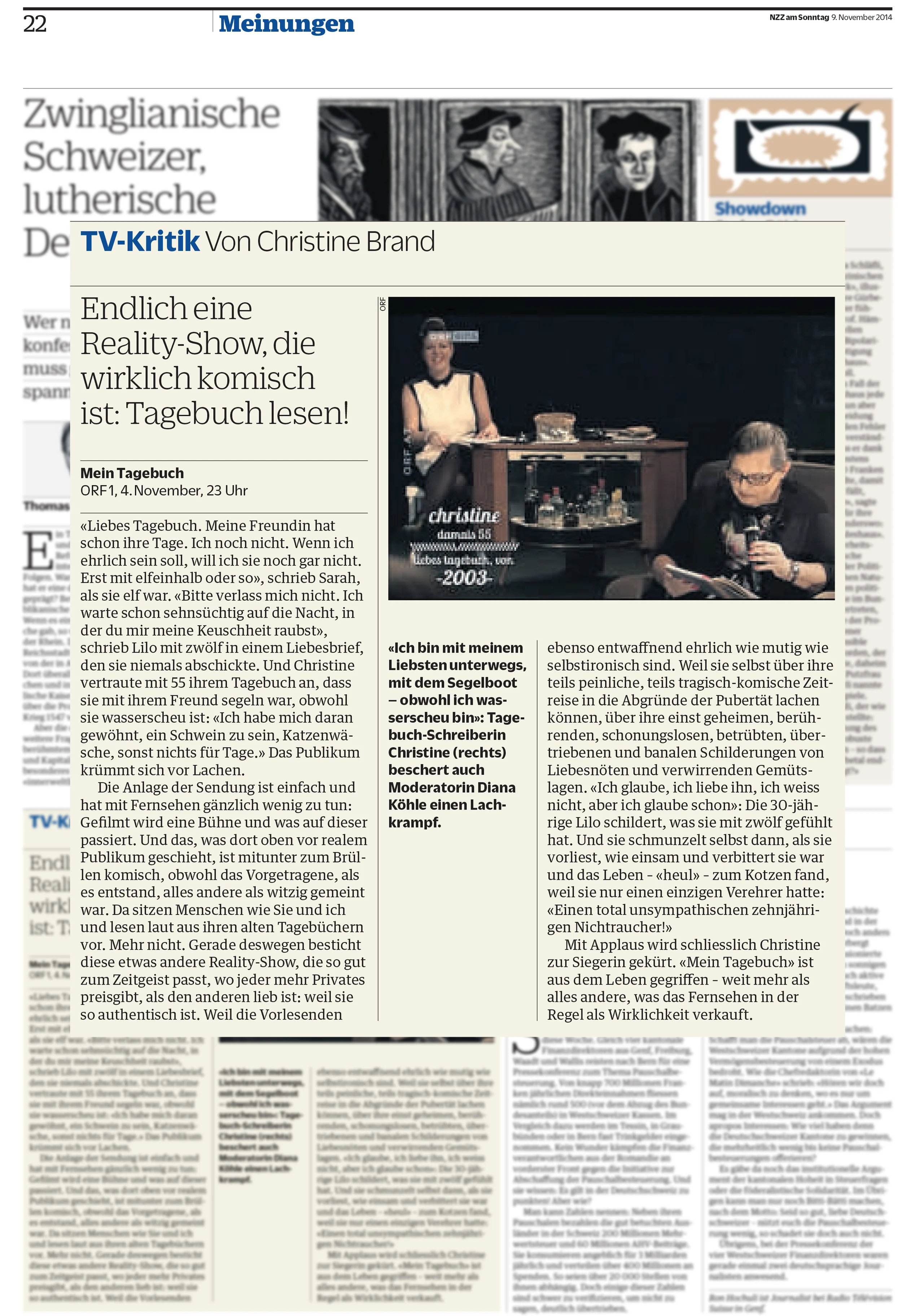"Liebes Tagebuch,..." in der NZZ