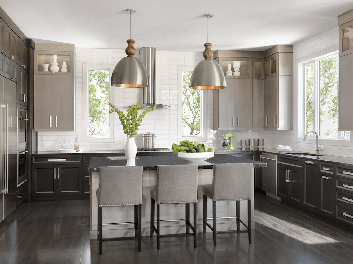 Grey cabinetry with lighting