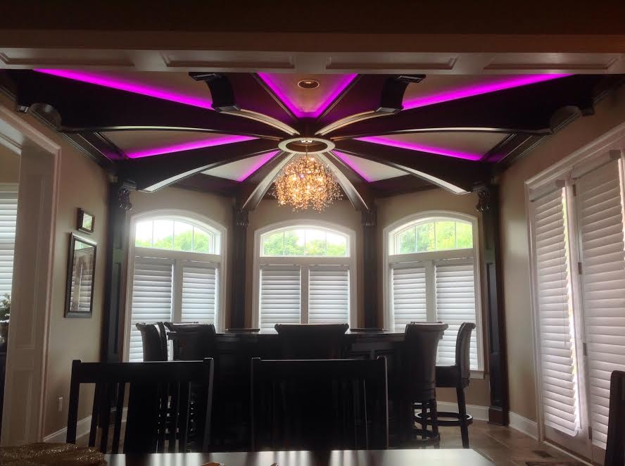 custom made residential bar and ceiling with RGB lighting