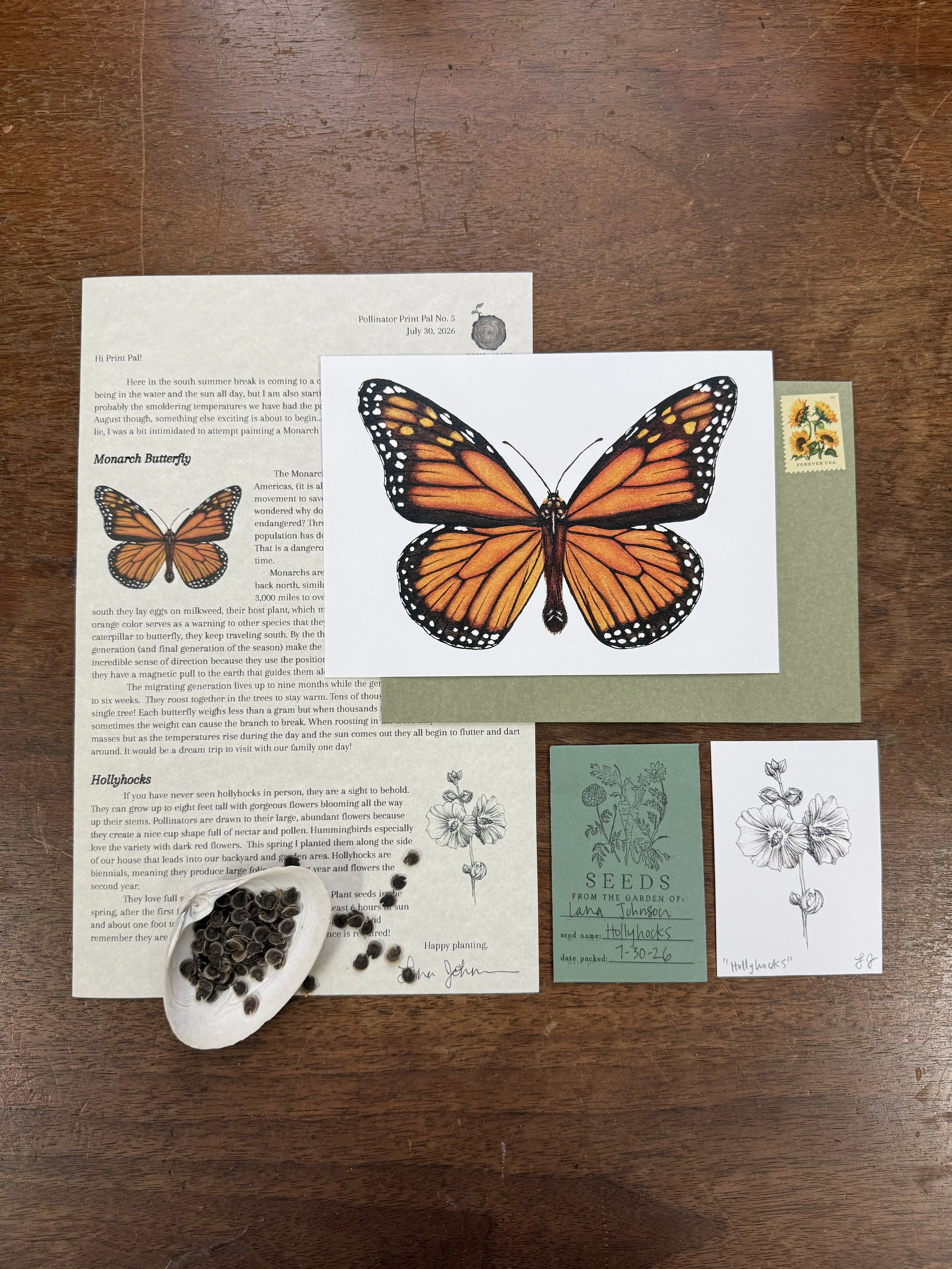 August Monthly Print Club, Monarch Butterfly, Yarrow