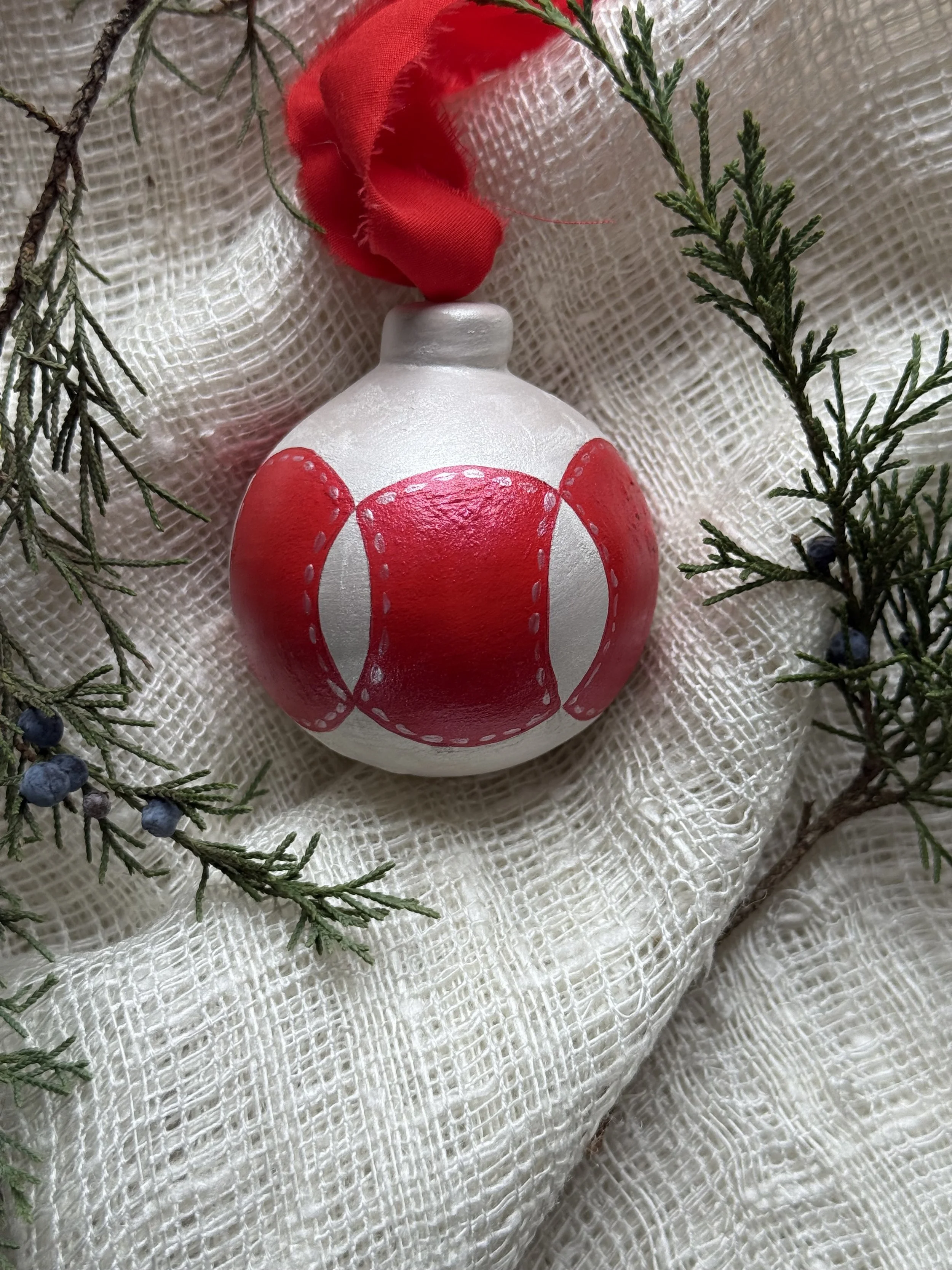 Hand Painted Quilt Block Ceramic Ball Ornament No. 6