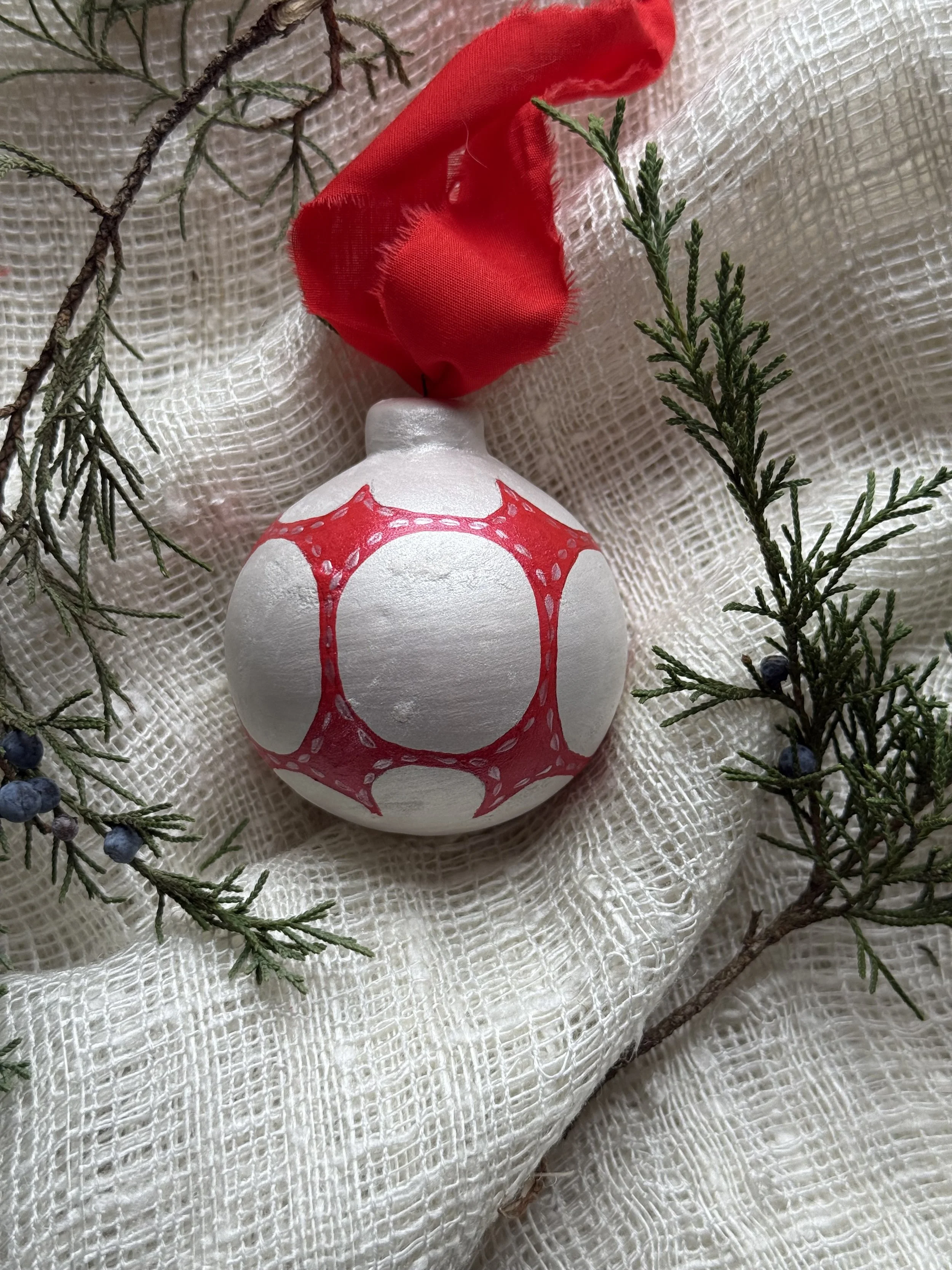 Hand Painted Quilt Block Ceramic Ball Ornament No. 8