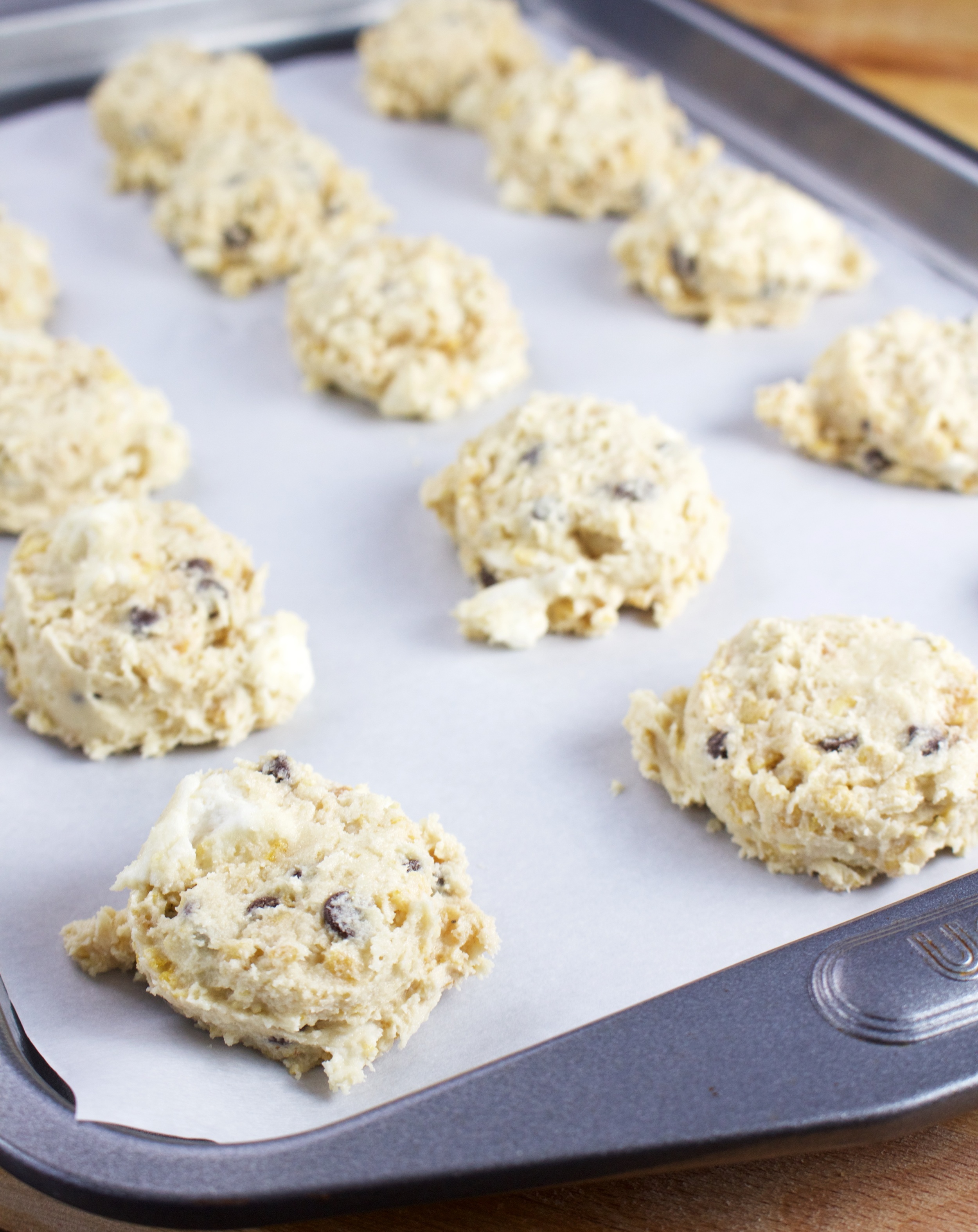 Don't bake this many at once on a tray, this is simply for refrigerating. When baking, the cookies need lots of room to spread!
