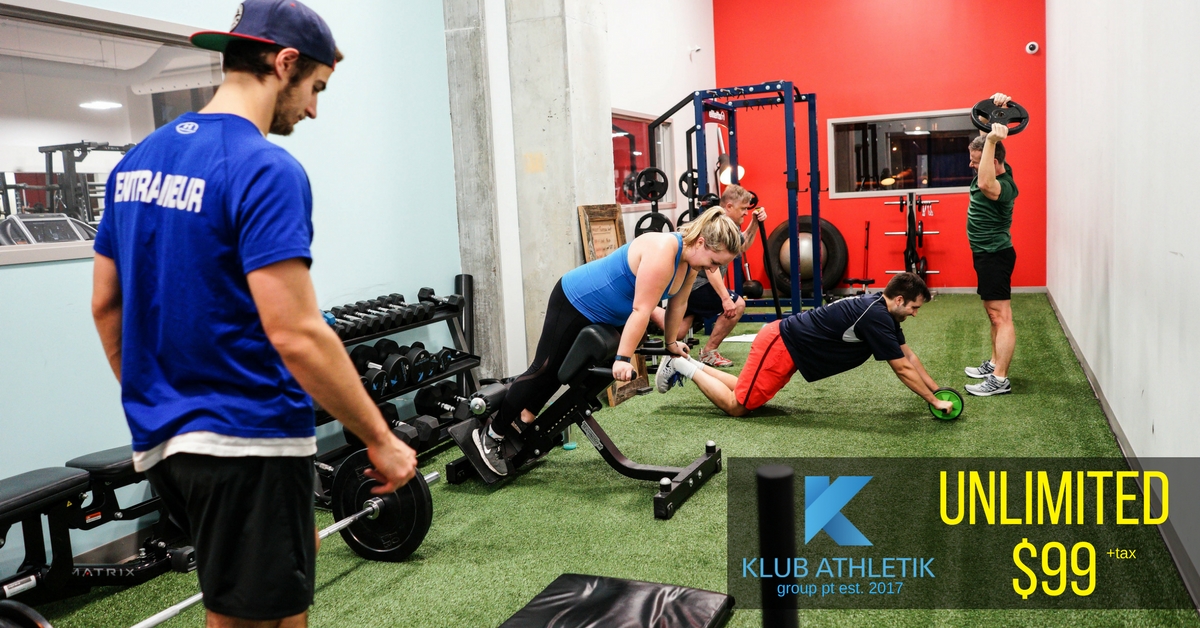 5 Benefits of Group Training: MOTIVATION: The professional coach's endless amount of energy and fun music will keep you going for the full 60 min! STURCTURE: Different workout every time and weekly-structured plans for must see results! ACCOUNTABILITY: Reservation based keeping you in the gym and off the couch! FUN: Positive social environment for all levels of fitness! SUPPORT: Both Coach and fellow participants are there to support and encourage you to reach your absolute best! JOIN TODAY FOR YOUR SPECIAL RATE OF 99+TAX FOR A LIMITED TIME ONLY!