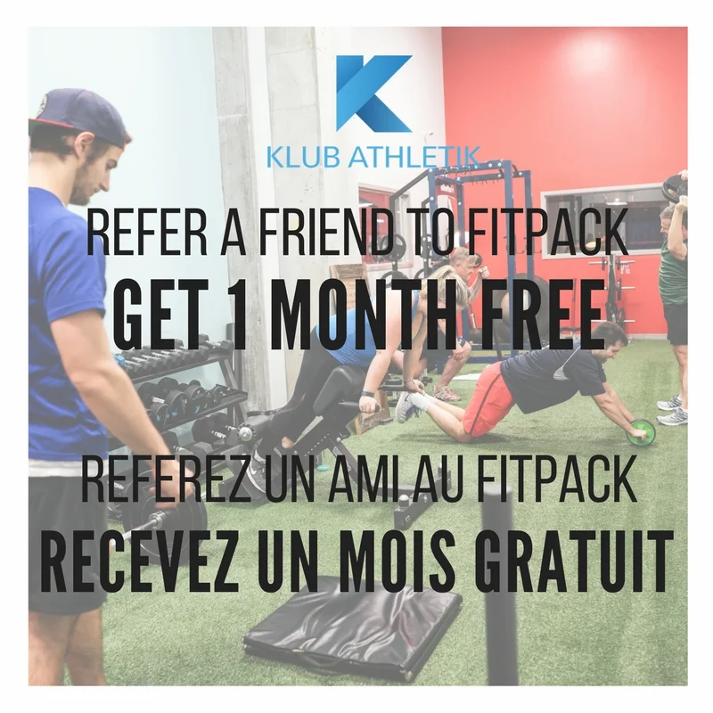 Refer a friend to Fitpack before February 28th and get 1 month free on your gym membership! Réferez un ami au Fitpack avant le 28 février et recevez un mois gratuit sur votre abonnement de gymnase! 