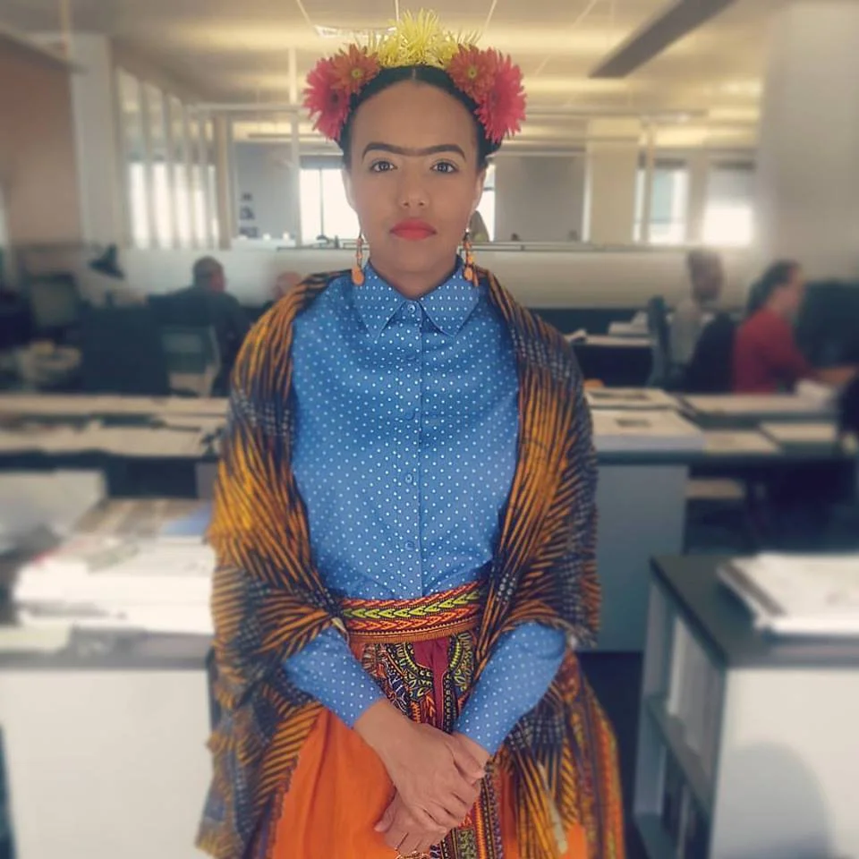 I didn't realize that I'd be one of the only folks at the office in costume for the whole day (our office Halloween party was that night), but I think it gave me time to really sit with Frida and in my creativity, and I have some reflections I'd like to share. Perception is a very funny thing. Rocking a uni-b takes serious confidence, and I, not being the most appearance-minded person, for the most part, could handle it because I forget what I look like until I'm in front of a mirror. And it was pretty easy going under the radar of my coworkers because only a handful of people even knew who Frida Kahlo was! I know... To add to that, some didn't realize I was in costume at all, and others guessed Maya Angelou, and - wait for it - Aunt Jemima. Yes, the slave on the pancake syrup. Because that's a thing. Anyway, I couldn't help but think about how Frida viewed herself and how others viewed her. (When you're dressed as someone for a day, it's hard not to!) Her work was focused on herself; she painted self-portraits because she was the person she knew best. Simple as that. Why do we as 'modern' women have to endlessly justify our focus on ourselves, even in the advancement of our careers? It's one thing to defend your use of company's resources for professional development, but it's deeper than that. Have you or a woman you know ever been looked at as audacious? Audacious is a funny word because it has two meanings. Either "showing a willingness to take bold risks" (me AF) or "showing an impudent lack of respect". In the eyes of some, in their heart-of-hearts, behind their eyes and appropriateness, I know I'm the latter. But WWFD? She would paint her own reality. I paint my own reality every day. Media and surreality TV shows paint the image of what I am in the eyes of many. On paper, I am a black female millennial. And if millennials are all the same, black women have definitely always been the same. You get summed up enough, you might believe it to be the truth. Or moreover, believe that their perception is the keystone and yours is ornamentation. BUMP THAT. From Frida exhibiting her truest self in her art and life way before our time to Bey and Sol now showing everyone who didn't know: POC can be anything we want, in front of everyone, despite the constant scrutiny of eyes that don't matter. "What they disparage doesn't penetrate the Disparate ." - Devanne Pena, Frida the Audacious & Me