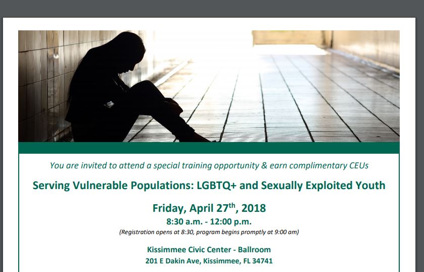 Serving Vulnerable Population: LGBTQ+ & Sexually Exploited Youth: Training Opportunity
