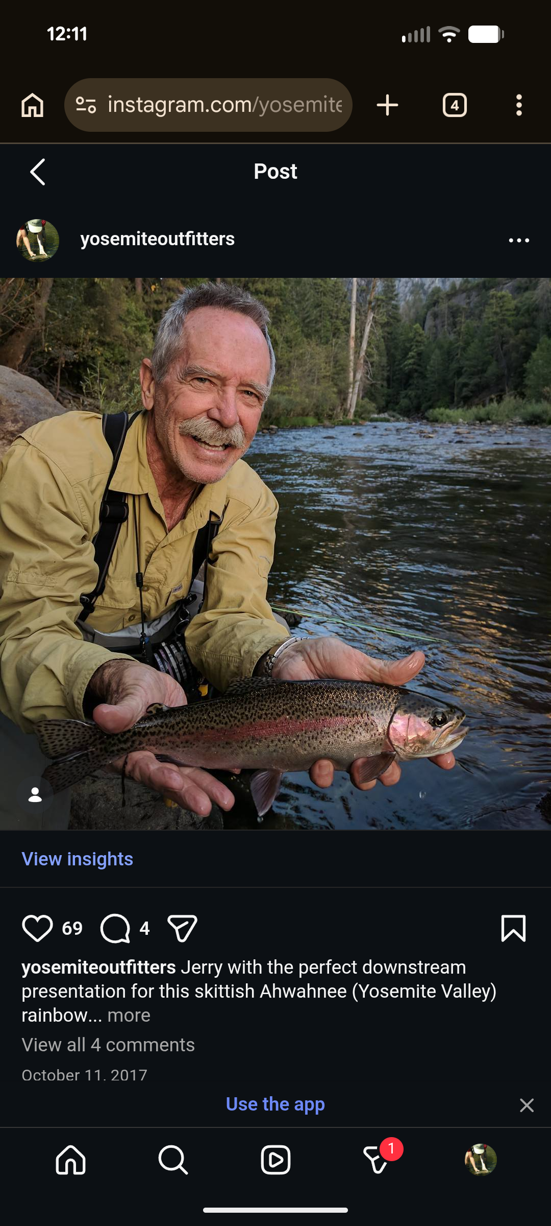 Jerry with Rainbow trout in Yosemite Valley