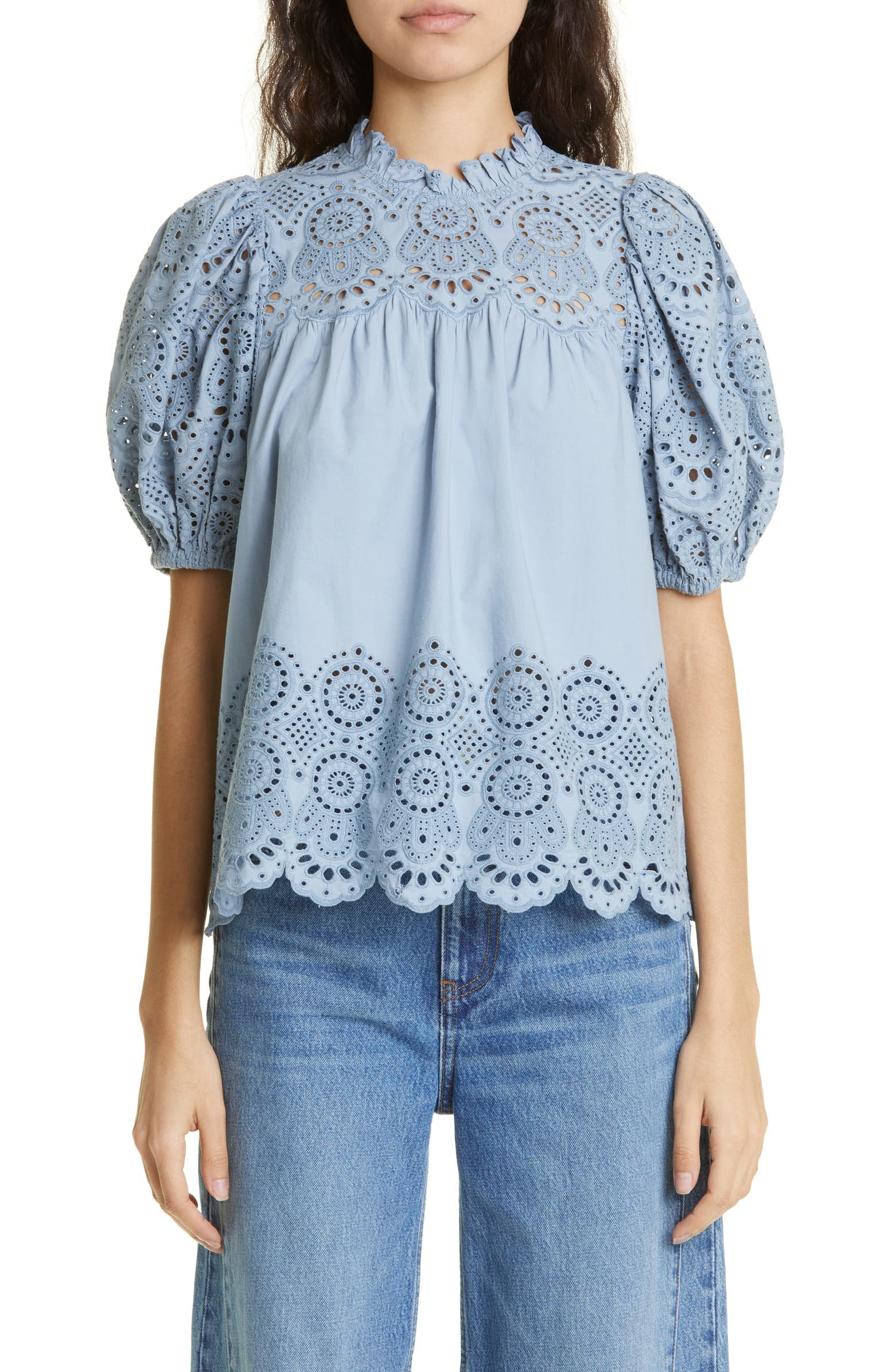 Blue Eyelet Top