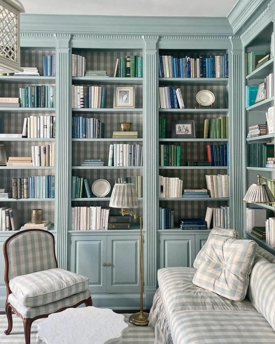 3. Cheerful gingham library 