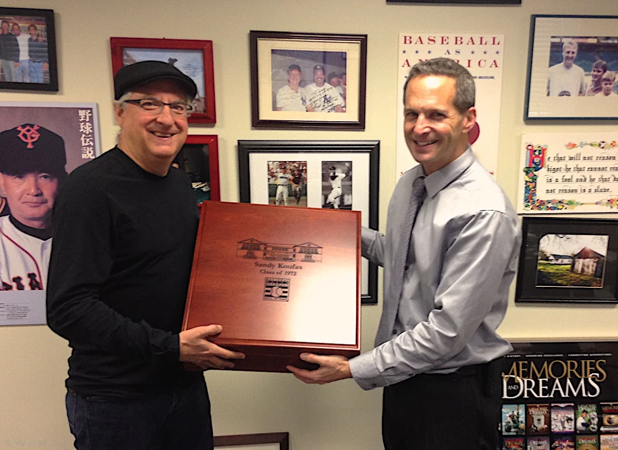Alan presents the first completed box, engraved for Sandy Koufax, to Hall of Fame President Jeff Idelson.