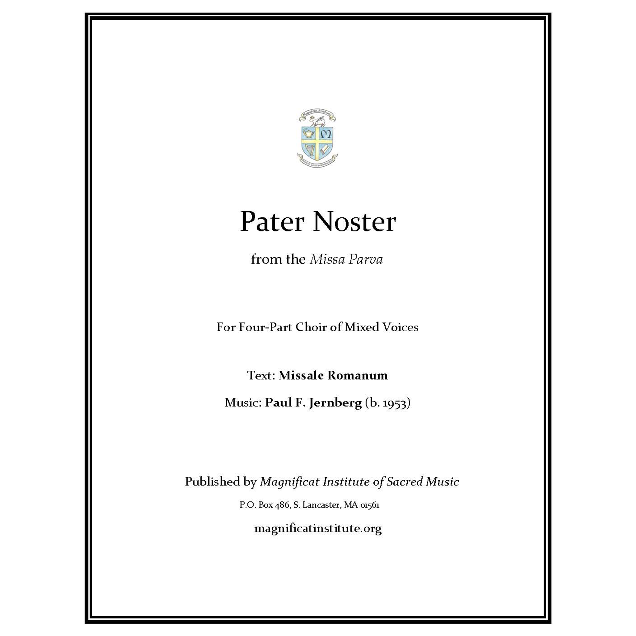 Pater Noster from Missa Parva DIGITAL DOWNLOAD — PAUL JERNBERG