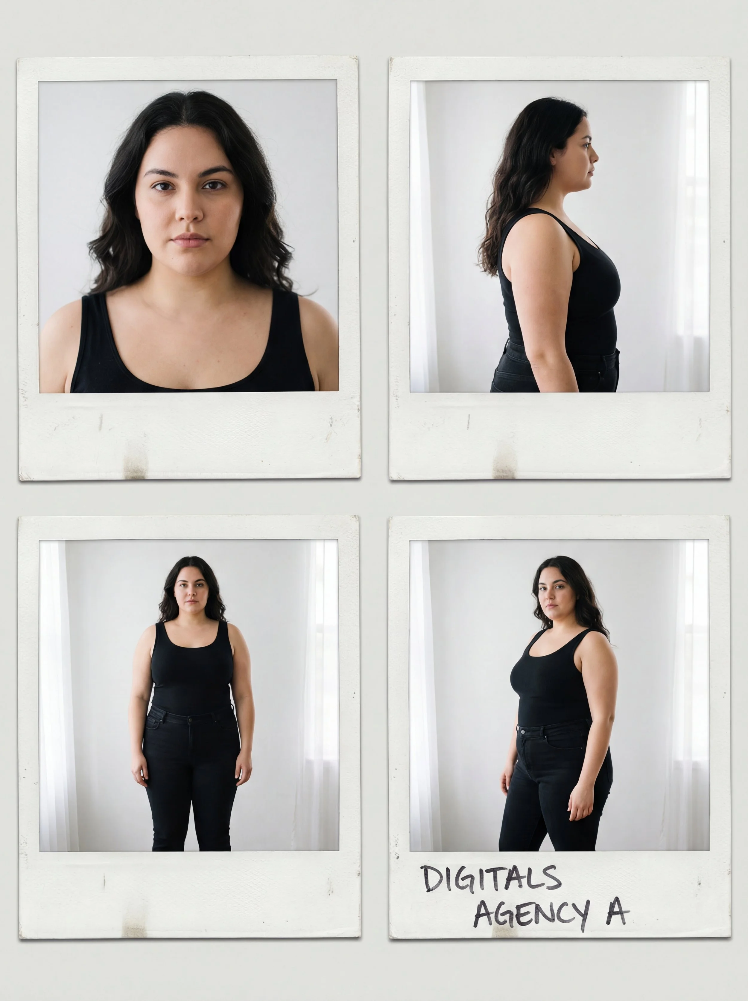 Examples of how to take modeling digitals at home for plus size modeling agencies in London.