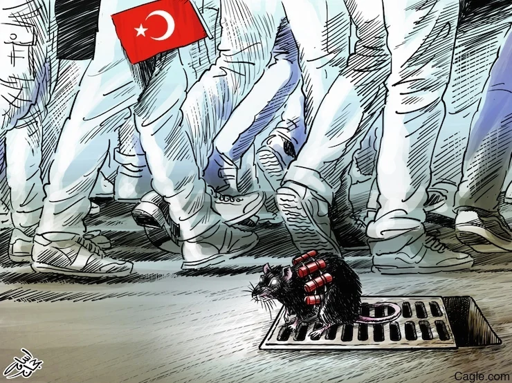 Emad bin Hajjaj'ın Ankara Katliamı üzerine çizdiği karikatür