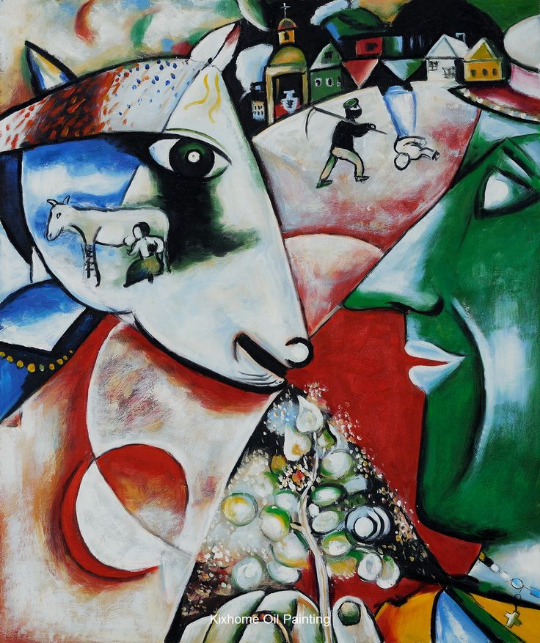 Kötü temeller üzerinde yükseltebildiğim eğri büğrü binalardan biri Chagall. I and the Village.