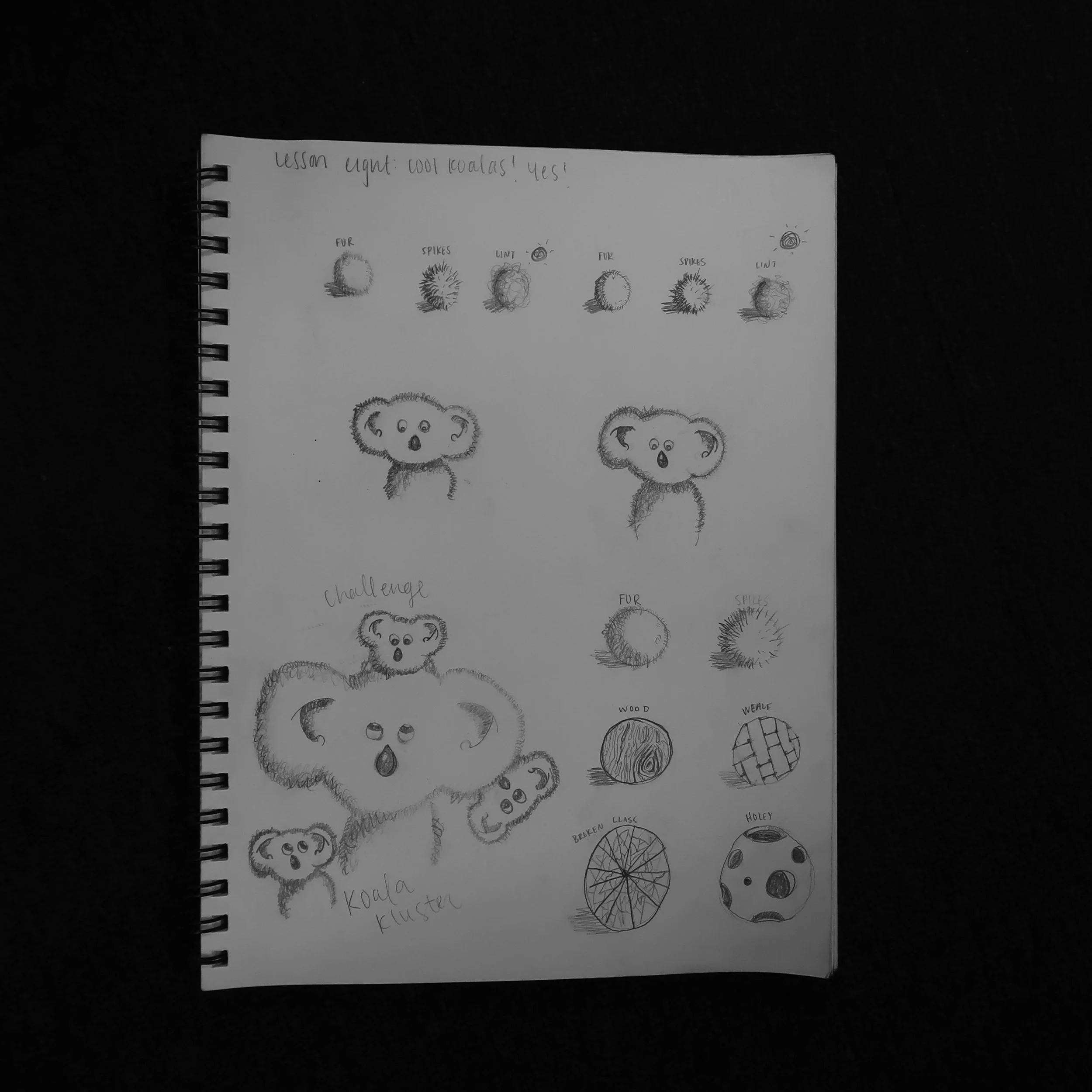 I was SO pumped for the koala lesson. I even went a little off-book and drew some textures as a challenge.