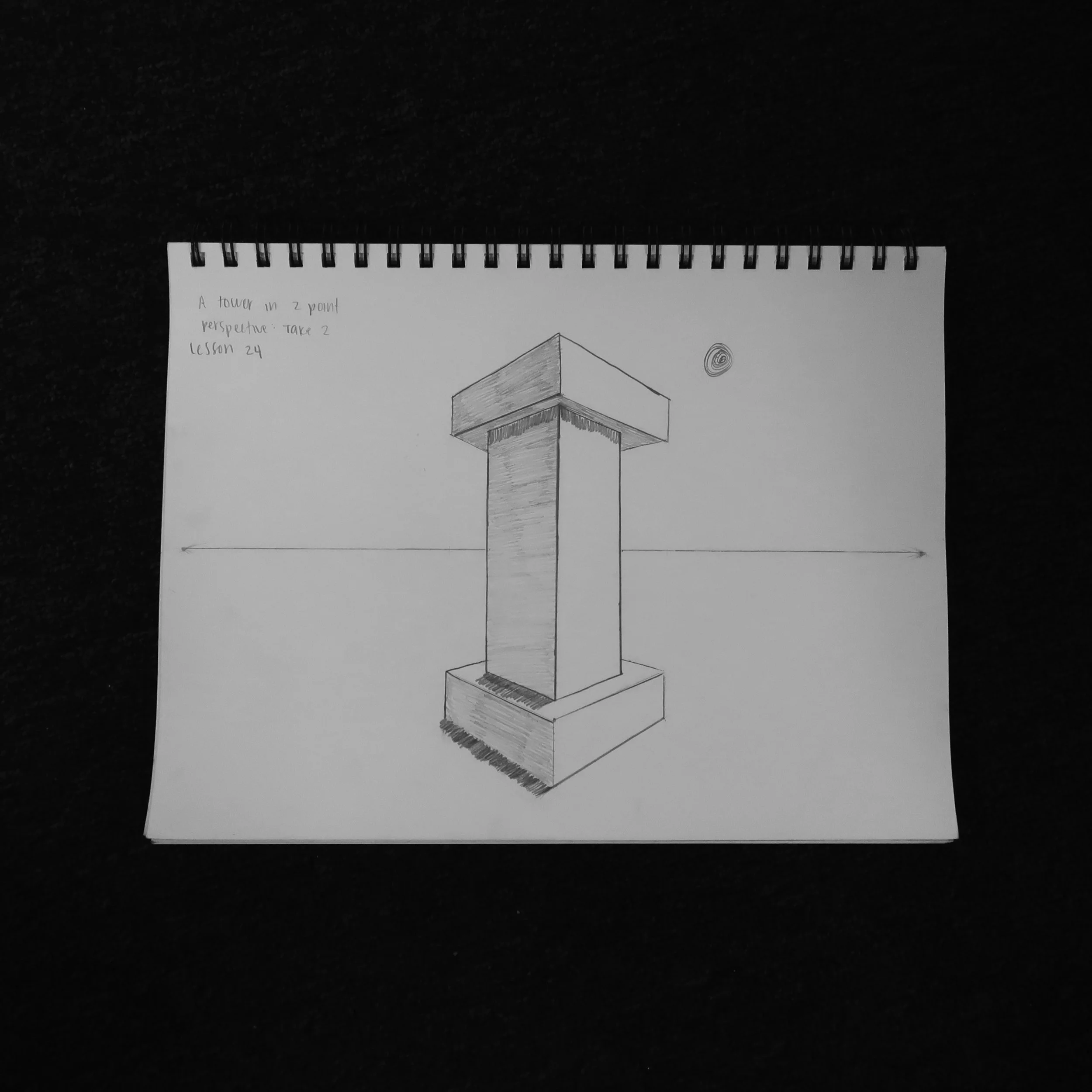 An intro to 2 point perspective! I loved drawing this. I did another version that was taller and more interesting but this one was so clean! So even!