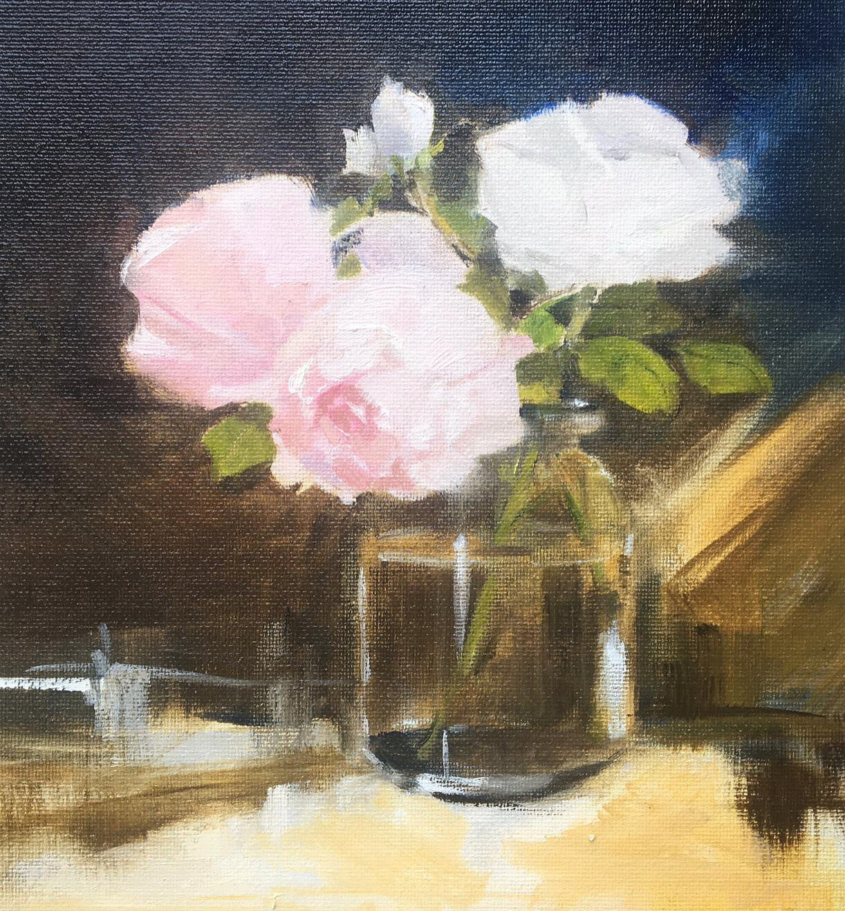 Two Pinks and a White in Bright Sunshine.