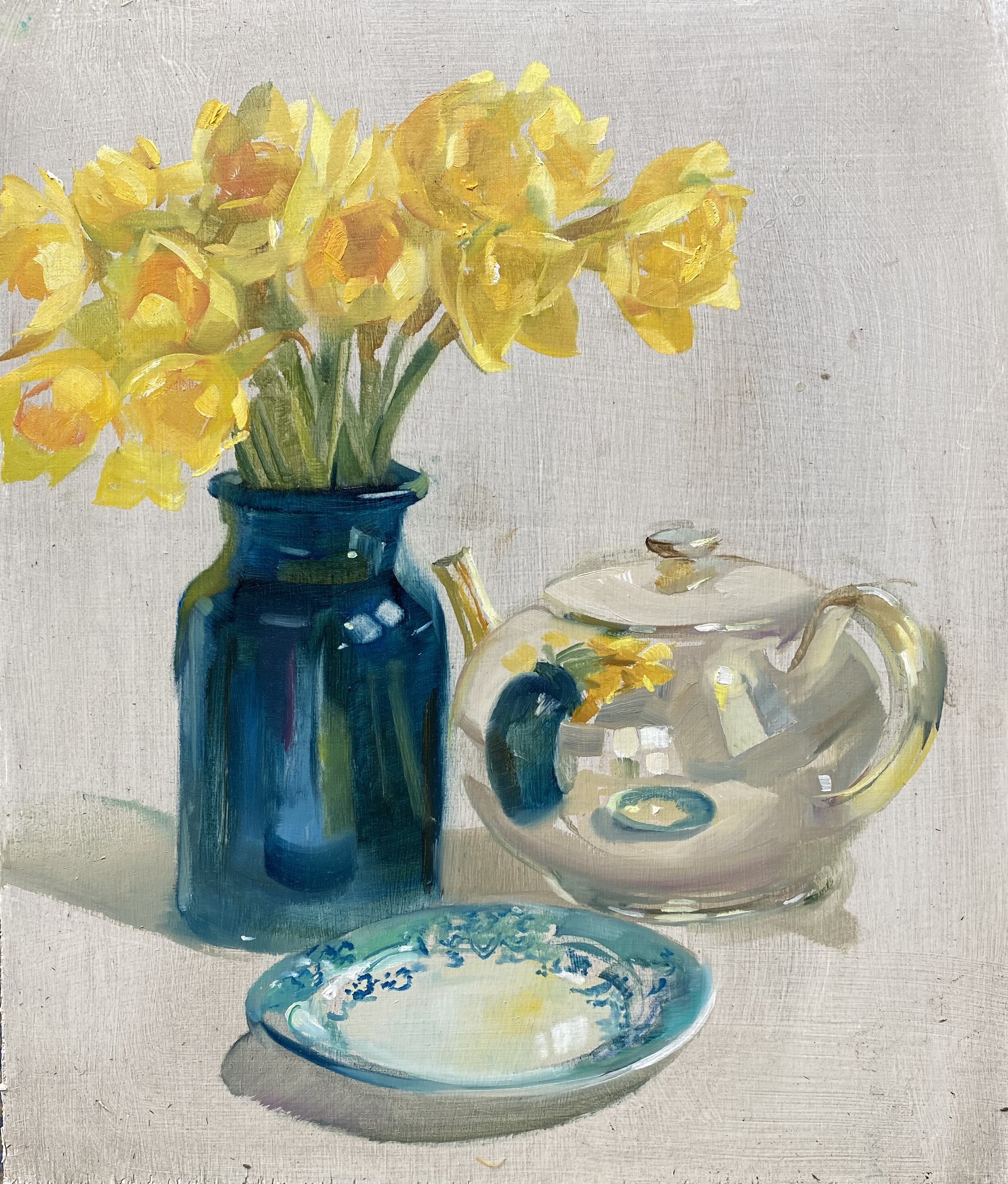 Daffodils Reflected in the Silver Teapot. (Artist Support Pledge)