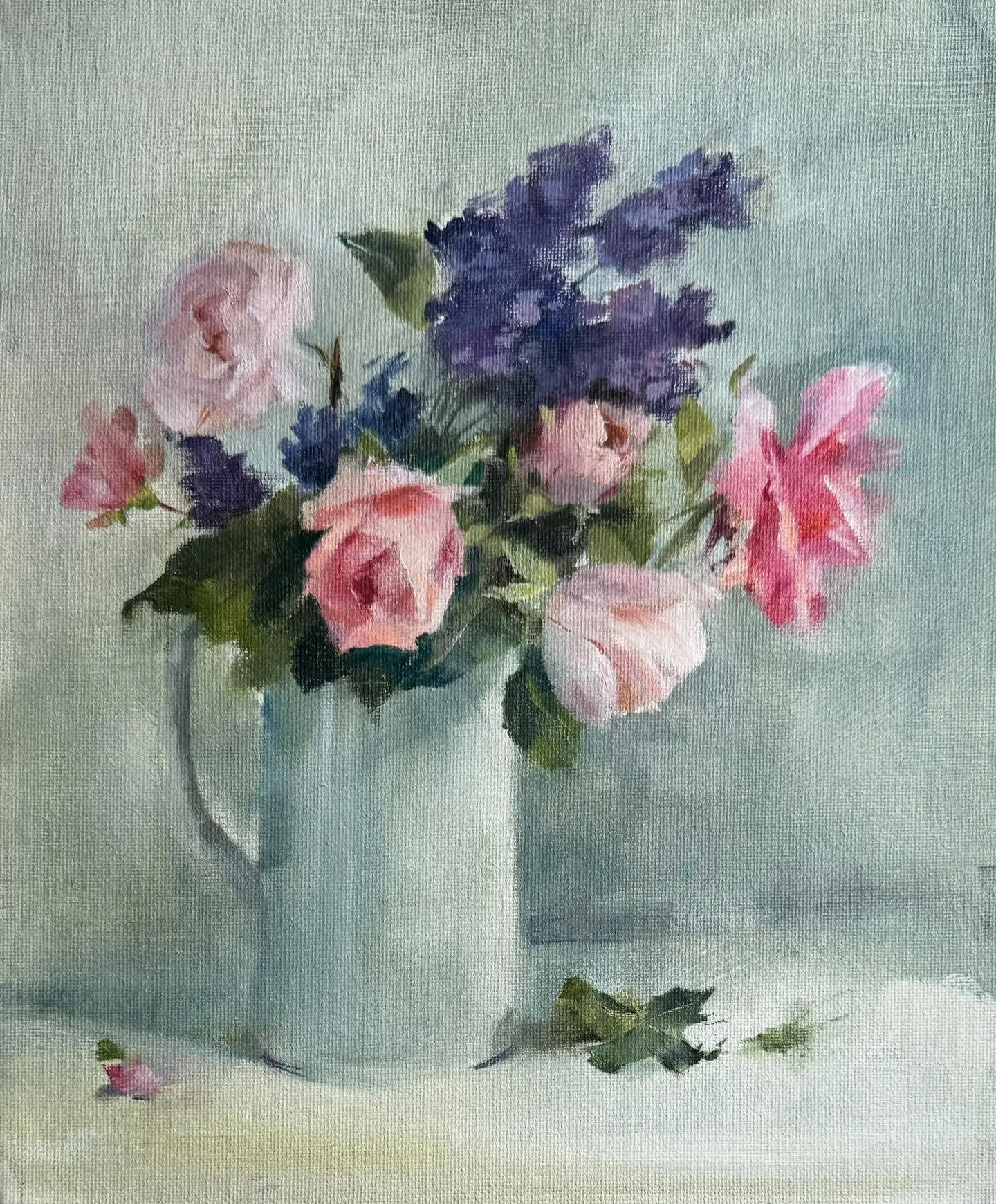 Lavender and Roses
By Jeffy
Oil on linen board
10 x 12 inches &pound;245. 
Link in bio

#lavender #rosepainting #flowerpainting #contemporaryartwork #presentideas