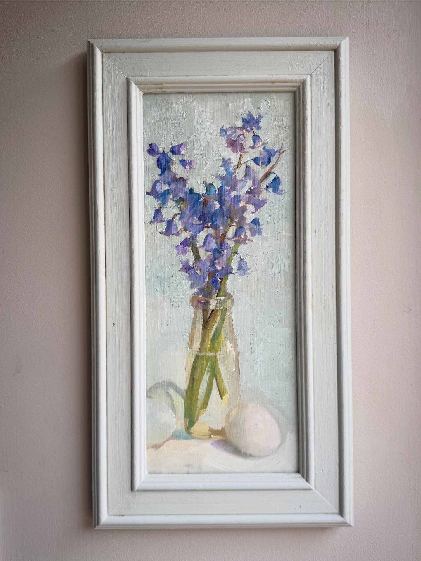 Bluebells and Blue Eggs by Harriet.

Available.
Oil on Panel, 5x12 inches.(12x15 inches with frame.
Link in Bio.

#bluebells #bluebellpainting #flowers #presentideas #readytohang