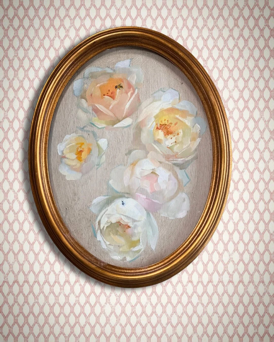 A Study of the Bee and the Ant by Harriet.

Available.
Oil on Panel, framed in gold wood frame.
9x12 inches-panel size.

Link in Bio.

#rosepainting #presentideas #artbuyer #flowerstudy #originaloilpainting