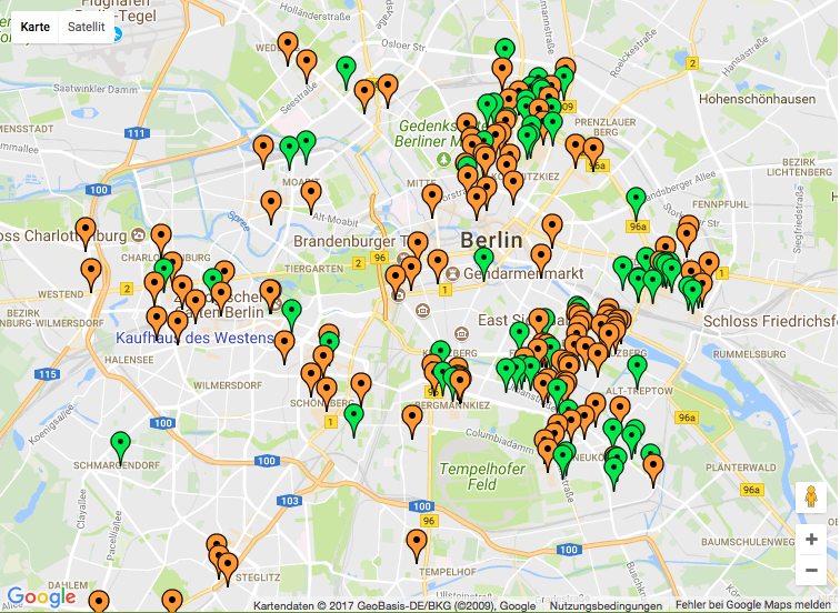 图片信息来源于:berlin-vegan.de(绿色标记为纯素)