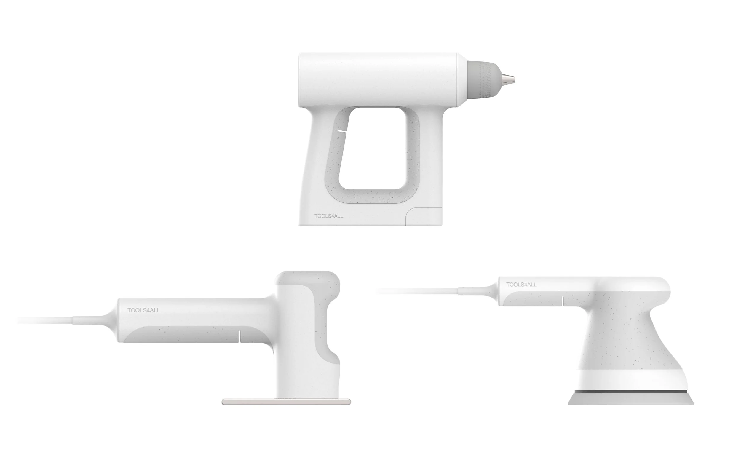  Stereotypically feminine colors are avoided, and instead each tool features a monochromatic white or black color scheme. 