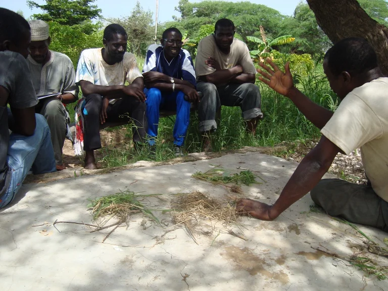  Explaining the principles of composting with grass, straw and sticks 