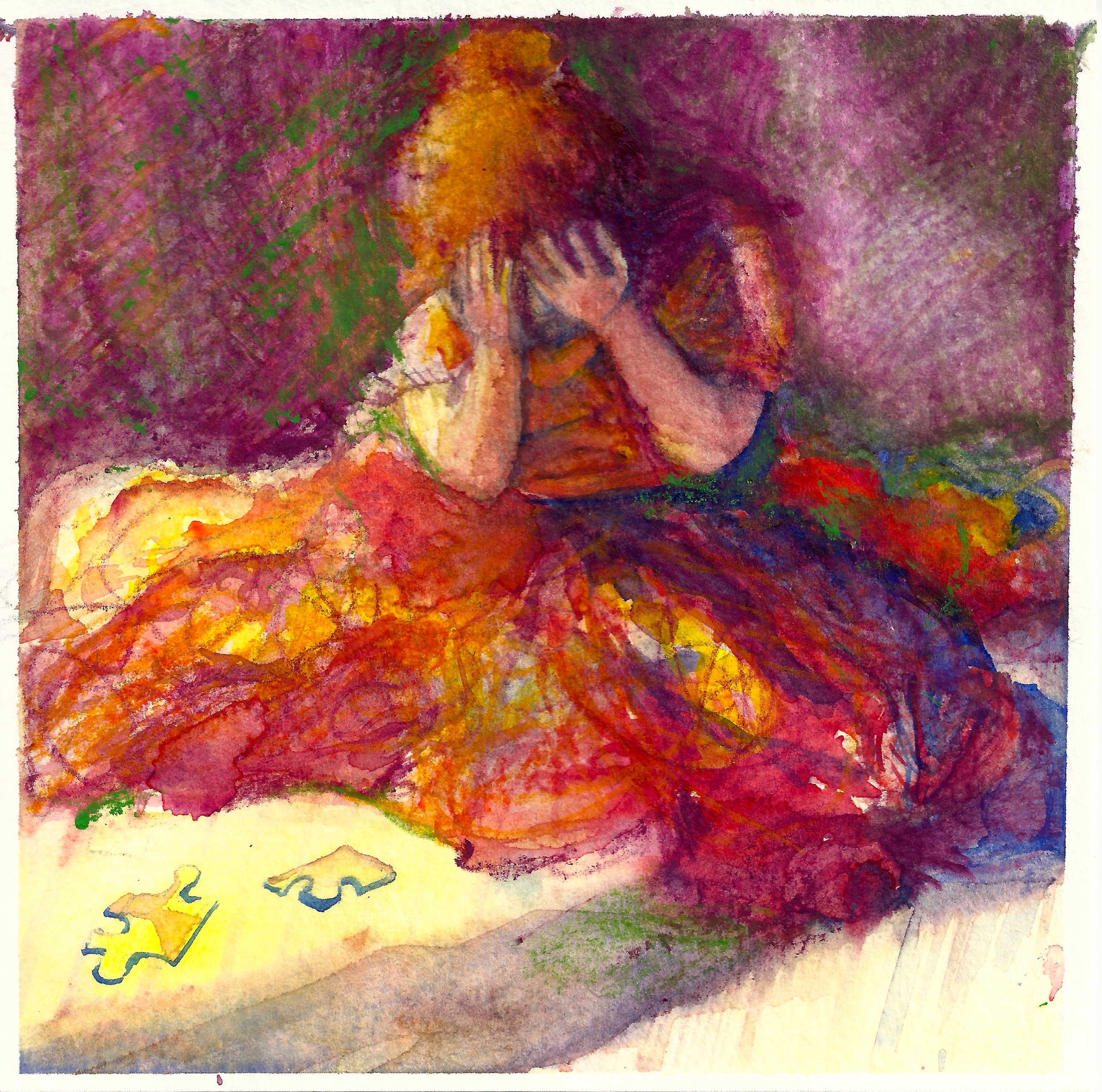 Hide & Seek watercolor & Derwent Aquatone on 140 lb cold press